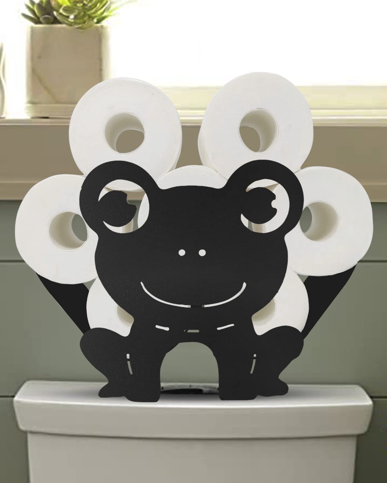 Funny Frog Toilet Paper Holder Stand - Metal Bathroom Tissue Storage with 8 Roll Capacity - Animal Black Toilet Paper Basket for Home, Kitchen & Bathroom Decor - Perfect for Frog-Themed Bathrooms and Unique Home Accessories