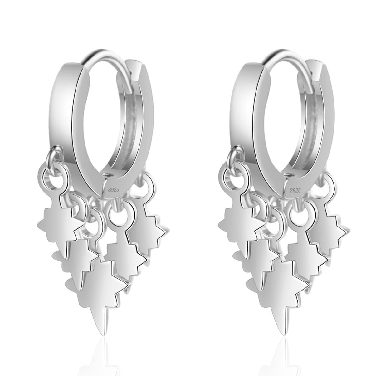 925 Sterling Silver Huggie Hoop Earrings with Tassel, Moon, Star & Cross Charms - Trendy Dangle Stud Earrings for Women & Girls | Perfect for Parties, Dating & Everyday Wear