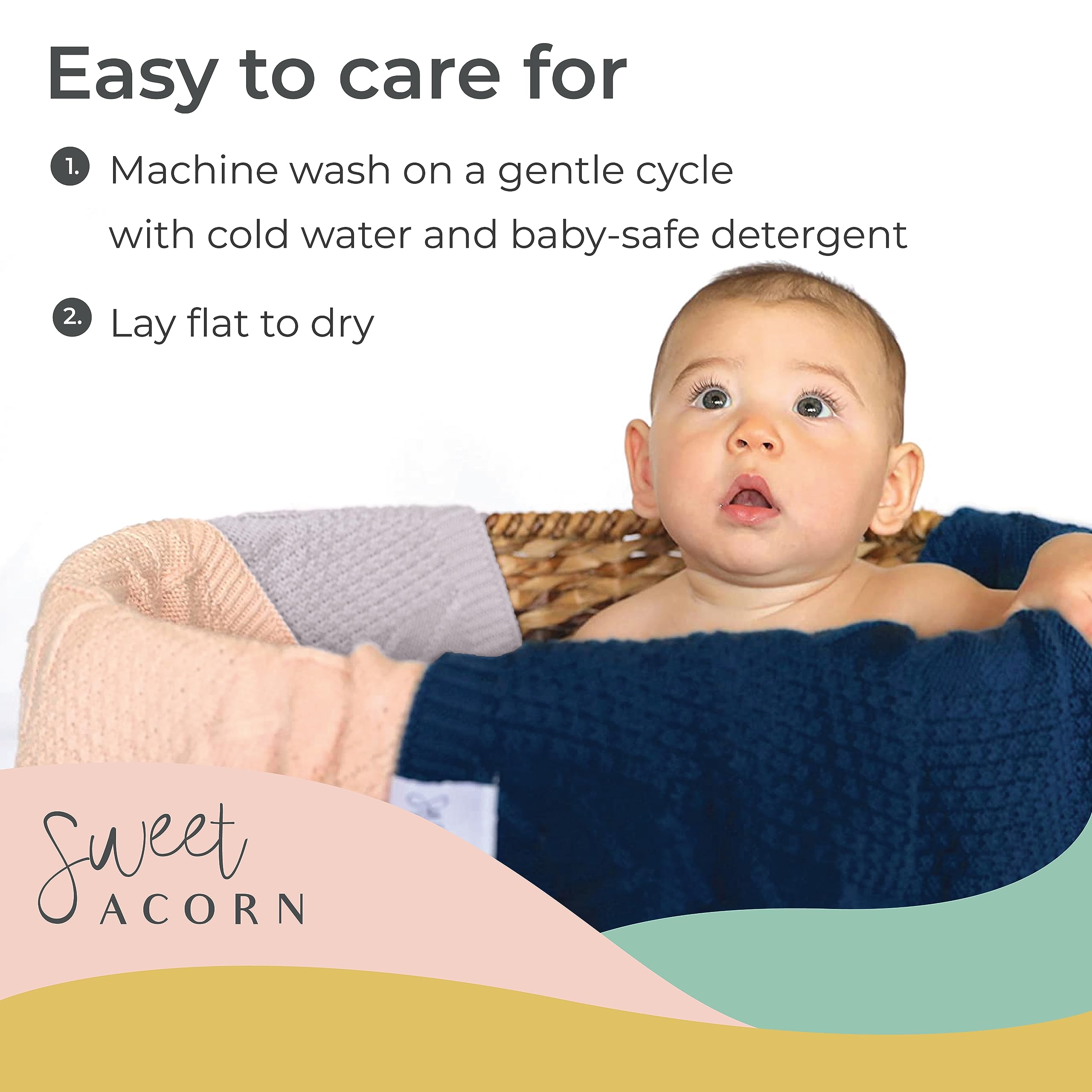 Organic Cotton Sweet Acorn Cable Knit Baby Blanket - Soft Crib & Stroller Blanket for Newborns - Receiving Blanket in Fog Grey - Perfect for Nursery, Swaddling & On-the-Go Comfort