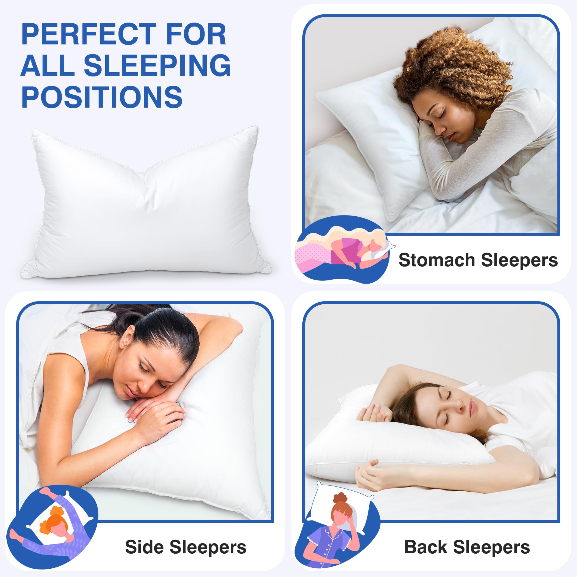 Premium Goose Feather Pillows Queen Size (Pack of 2) - Luxury Down Hotel Bed Pillows for Sleeping with 600 Thread Count Cotton Cover - Fluffy Support for Back, Stomach & Side Sleepers - Perfect for Home, Guest Room & Airbnb