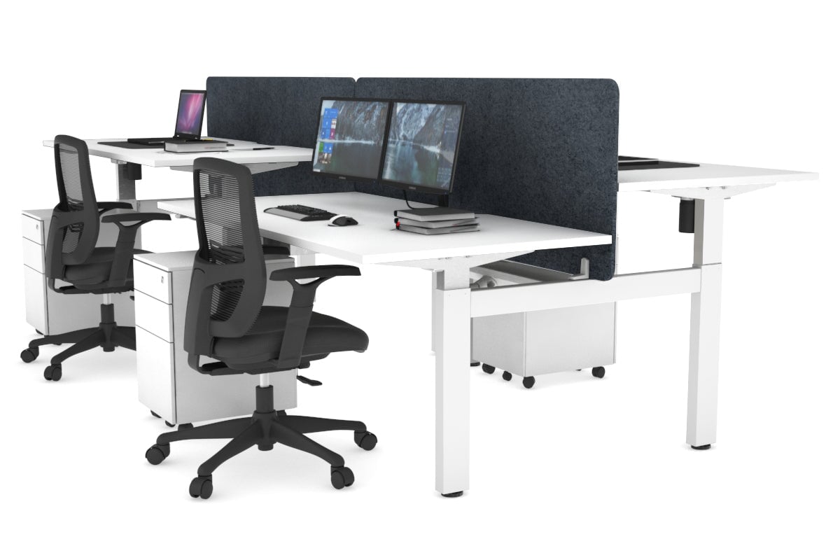 Adjustable 4-Person H Bench Workstation - White Frame (1400L x 800W) | Ergonomic Office Desk for Team Collaboration & Workspace Efficiency