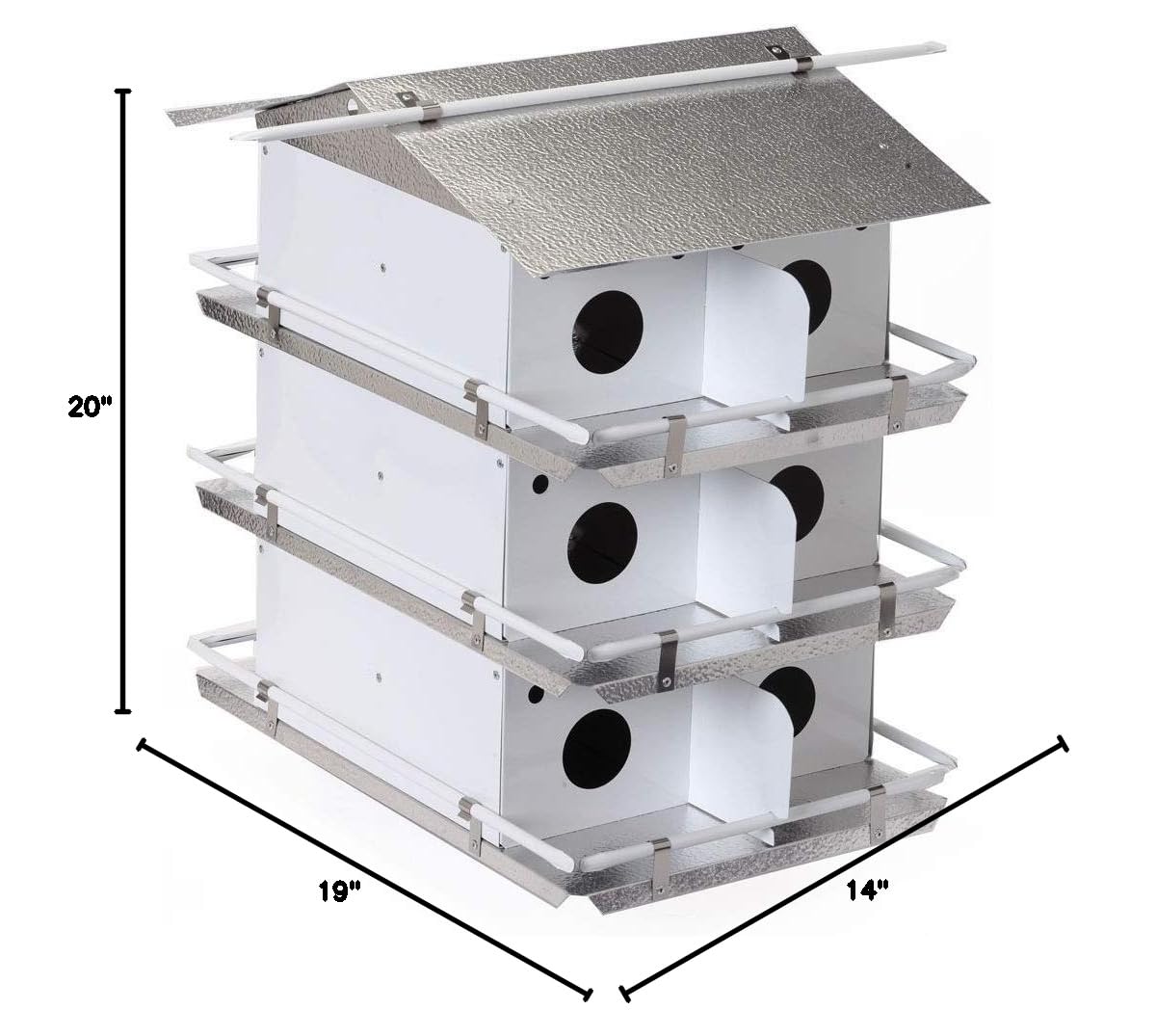 Purple Martin Bird House by Birds Choice - Coates Original 3-Story Design with 12 Rooms, Easy Assembly, Medium Size, White/Grey - Perfect for Backyard Bird Watching & Nature Lovers