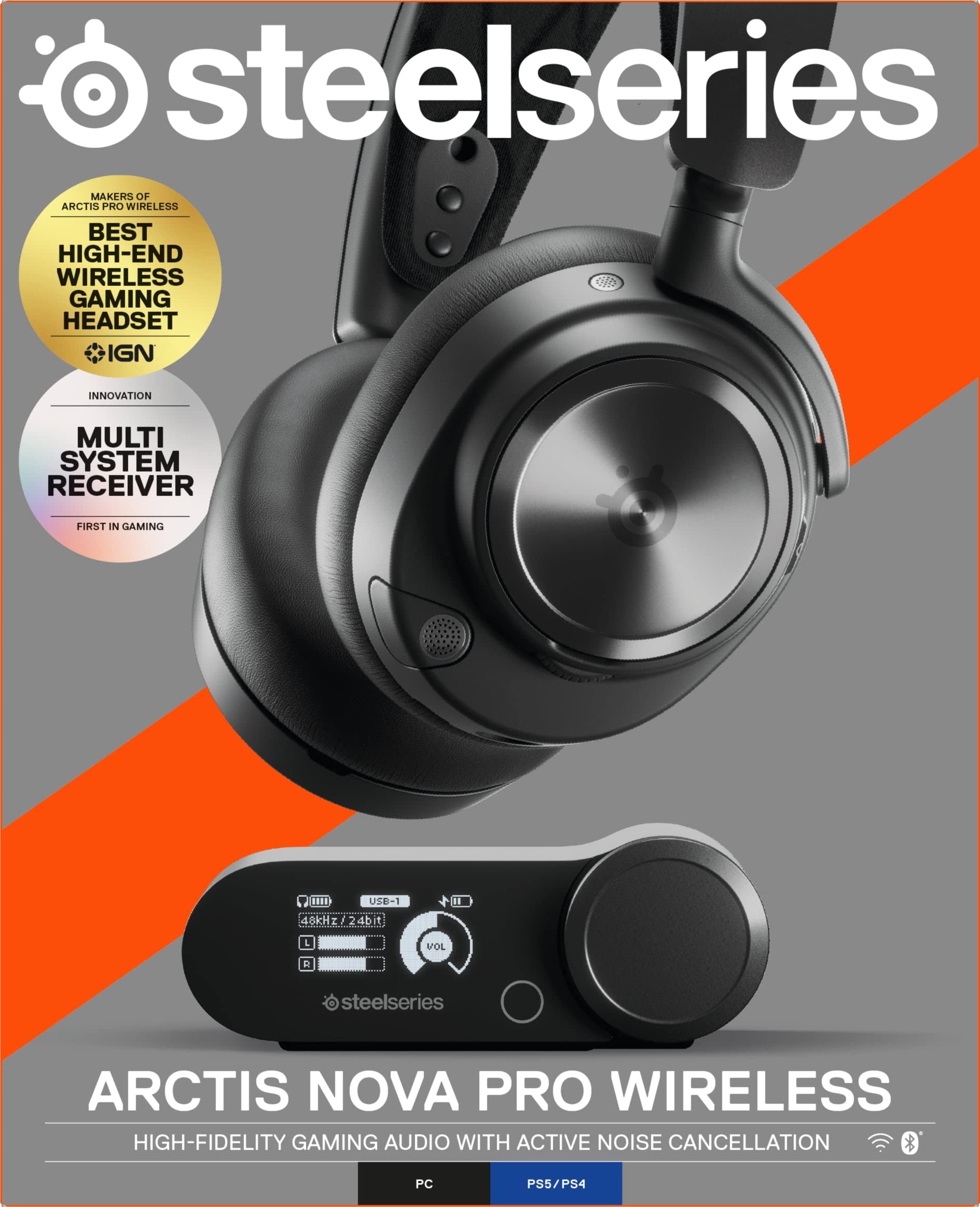 SteelSeries Arctis Nova Pro Wireless Gaming Headset with Hi-Fi Sound & Active Noise Cancellation - Multi-Platform Compatible (PC, PS5, PS4, Nintendo Switch, Mobile) - Infinity Power System & Retractable Mic for Pro Gamers - Perfect for Competitive Gaming, Streaming, and Home Entertainment