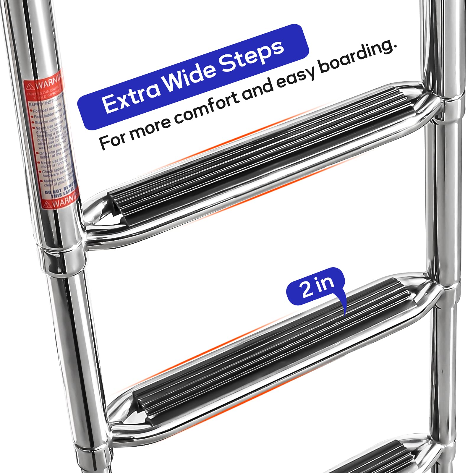 **4 Step Pontoon Boat Ladder - 316 Stainless Steel Folding Telescoping Ladder with Wide Steps & Safe Handrails - Heavy Duty Swim Deck & Dock Ladder for Rear Entry Inboard Boats - Perfect for Swimming, Boarding & Water Sports**