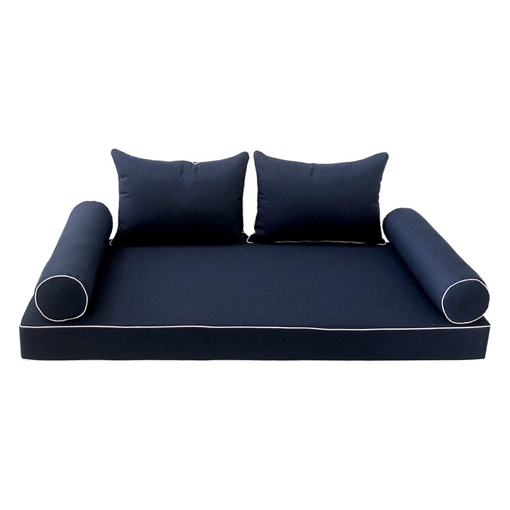 Prolinemax Outdoor Style 4 Twin-XL Contrast Trim Daybed Mattress Bolster Pillow Fitted Sheet Cover Only - AD101 | Perfect for Patio Furniture, Sunroom Decor & Guest Bedding
