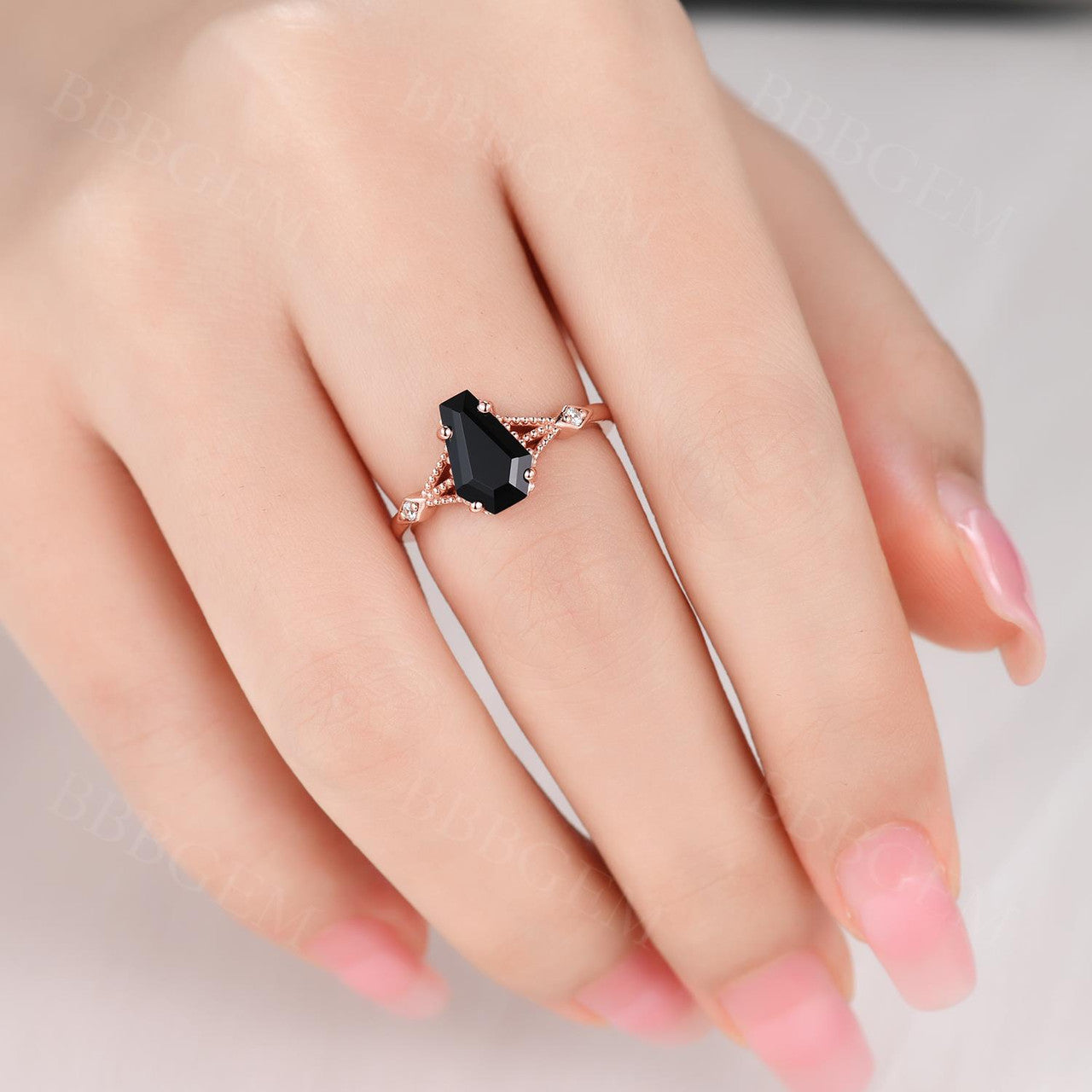 Black Onyx Coffin Cut Ring with Black Spinel - Vintage Gothic Engagement Ring for Women | Perfect for Dark Weddings, Halloween Jewelry & Alternative Fashion