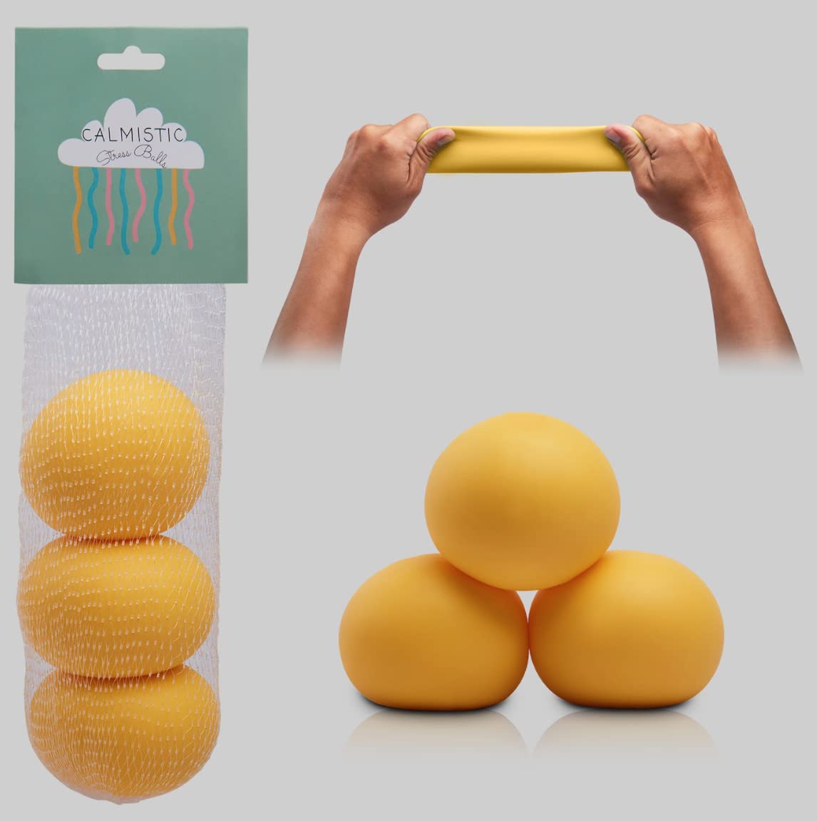 Calmistic Stress Ball Pack - Bulk Squeeze Balls for Adults & Kids | Fidget Toys for Anxiety Relief, Office Stress, Classroom Focus - Yellow Squishy Sensory Balls