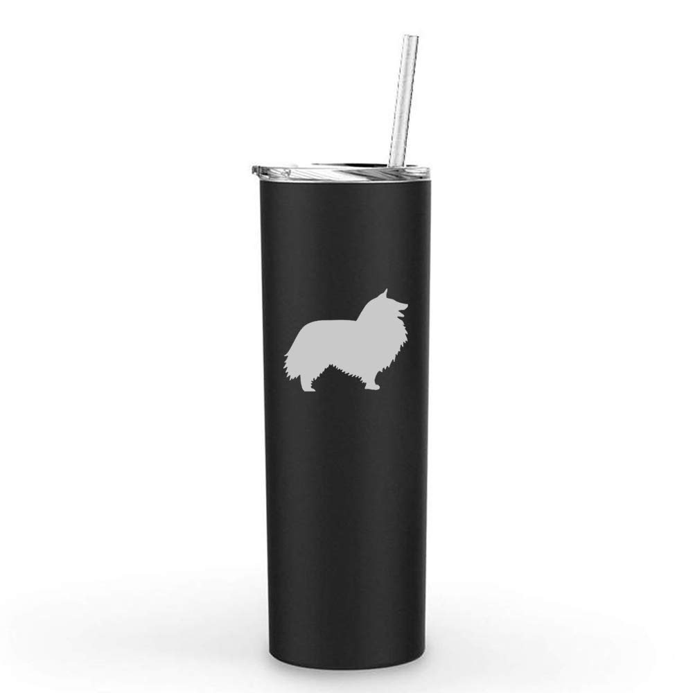 20 oz Skinny Tall Stainless Steel Vacuum Insulated Tumbler with Straw - Shetland Sheepdog Design (Black) | Leakproof Travel Coffee Mug for Hot & Cold Drinks | Perfect for Office, Gym, Hiking and Commuting