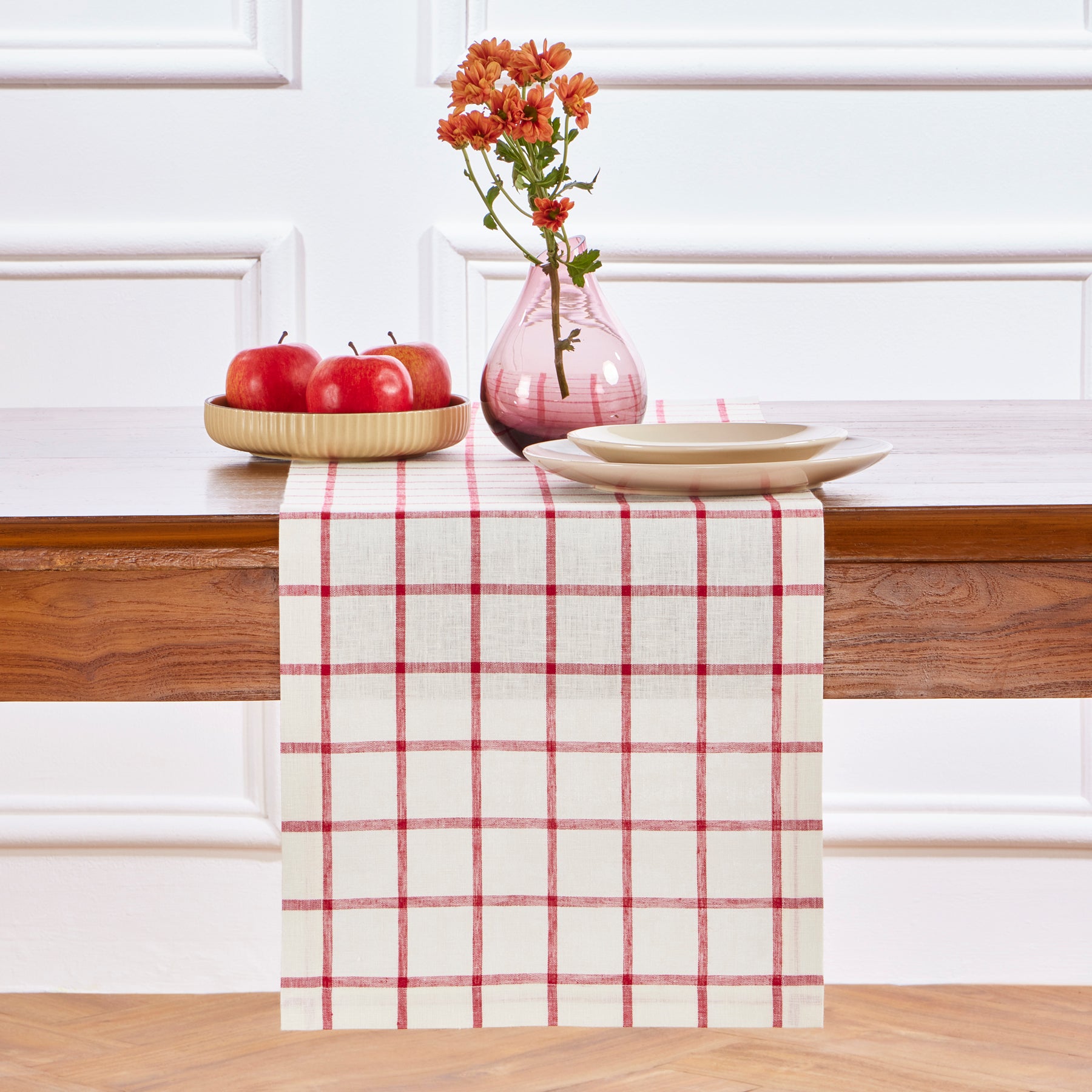 Elegant Windowpane Table Runner - White Linen Rectangular Dining Table Decor for Wedding, Christmas & Holiday Parties - Perfect for Farmhouse, Rustic & Modern Home Decor