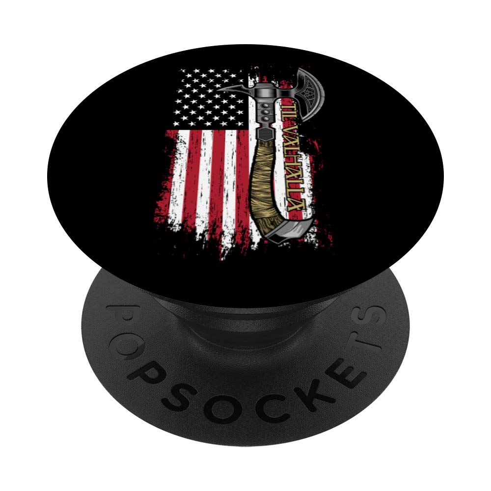 Til Valhalla Nordic Viking Warrior USA Flag Norse Viking PopSockets - Phone Grip & Stand for iPhone, Samsung & Tablets | Perfect for Gaming, Travel & Daily Use