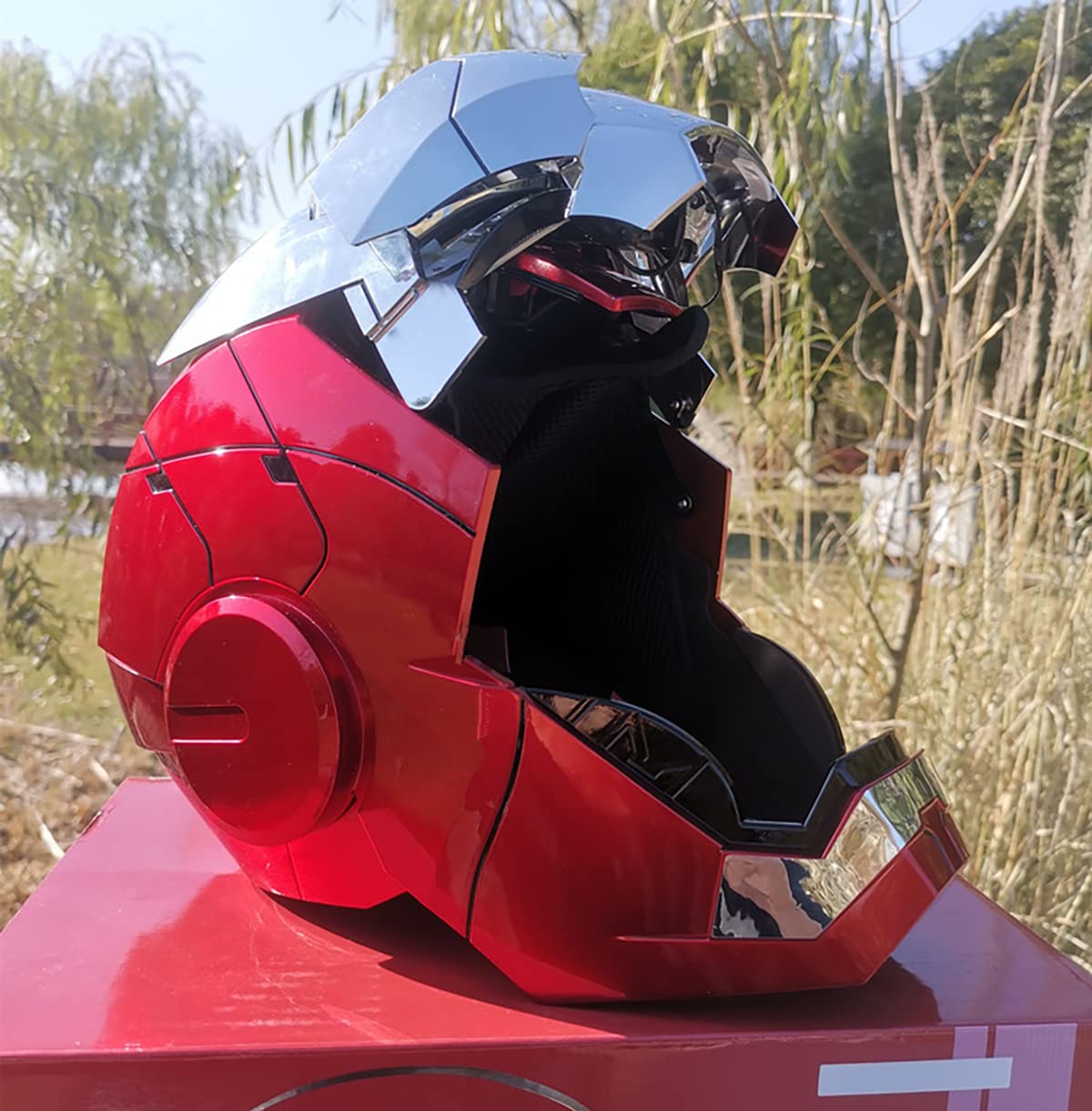 Helmet Man MK5 1:1 Scale Cosplay Mask - Electronic Open/Close with Voice Control & Touch Sensor for Adult Superhero Movie Role-Playing | Perfect for Comic Con, Halloween Costumes & Cosplay Events