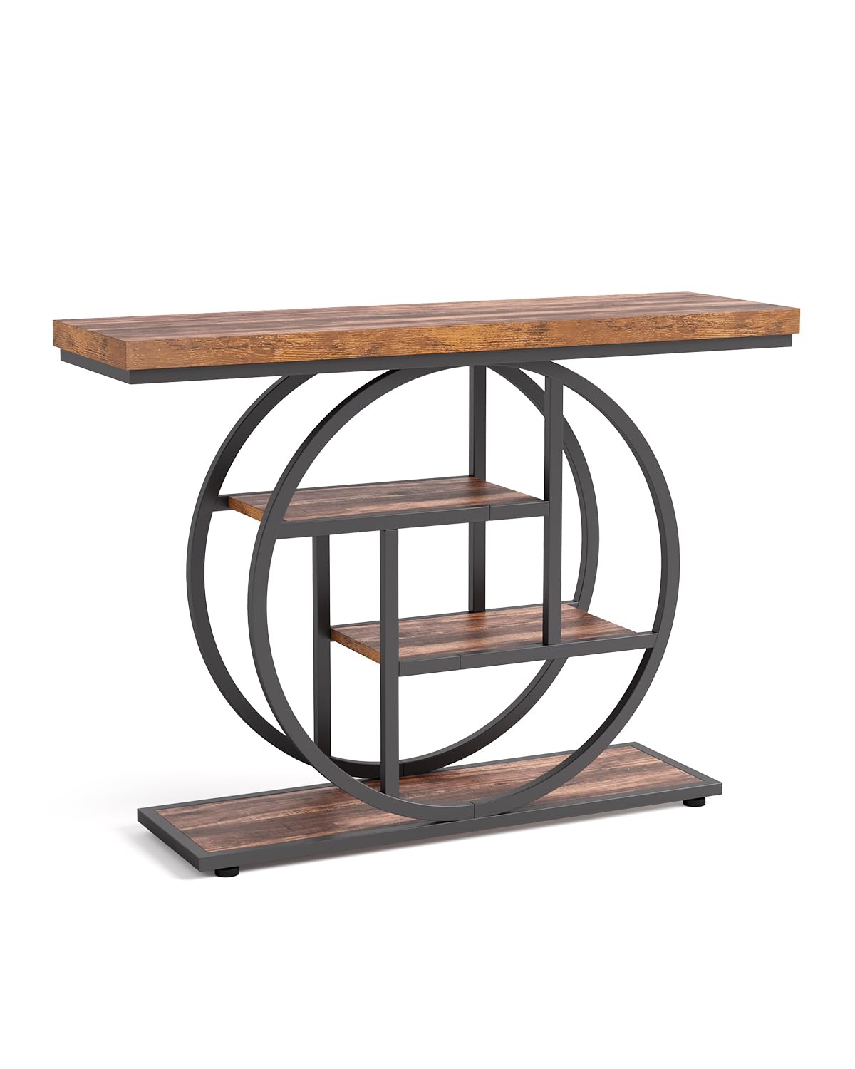 LITTLE TREE 4-Tier Console Table - 41.3 Inch Industrial Entryway Sofa Table for Living Room, Rustic Brown & Black Hallway Furniture - Perfect for Small Space Organization & Home Decor
