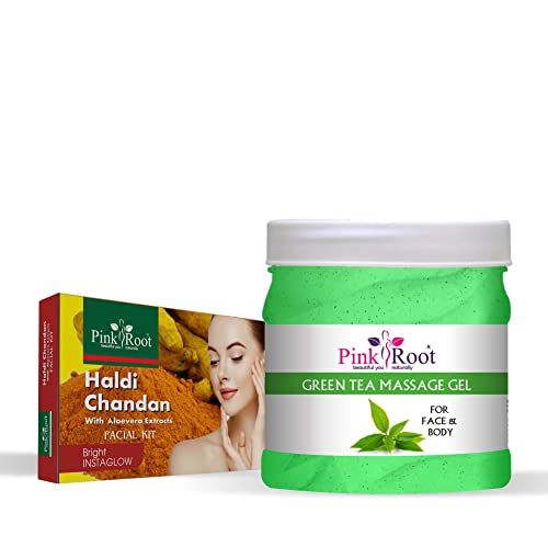 Pink Root Green Tea Massage Gel with Turmeric & Sandalwood - 500ml Facial Care Kit for Glowing Skin | Spa, Relaxation & Skincare Routine