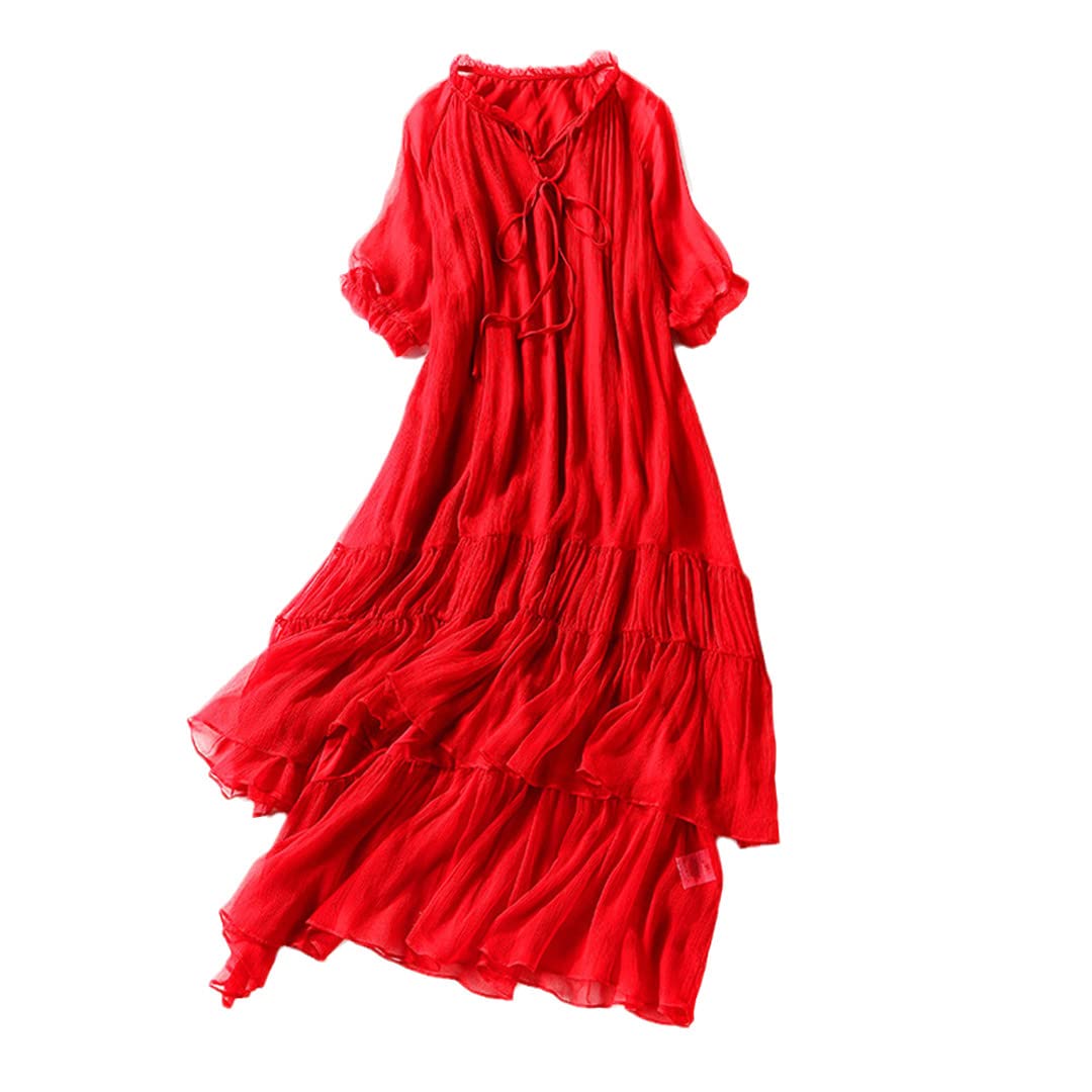 Elegant 100% Silk Long Dress for Women - Korean Style Casual Robe | Perfect for Home Lounging, Spa Days & Special Occasions