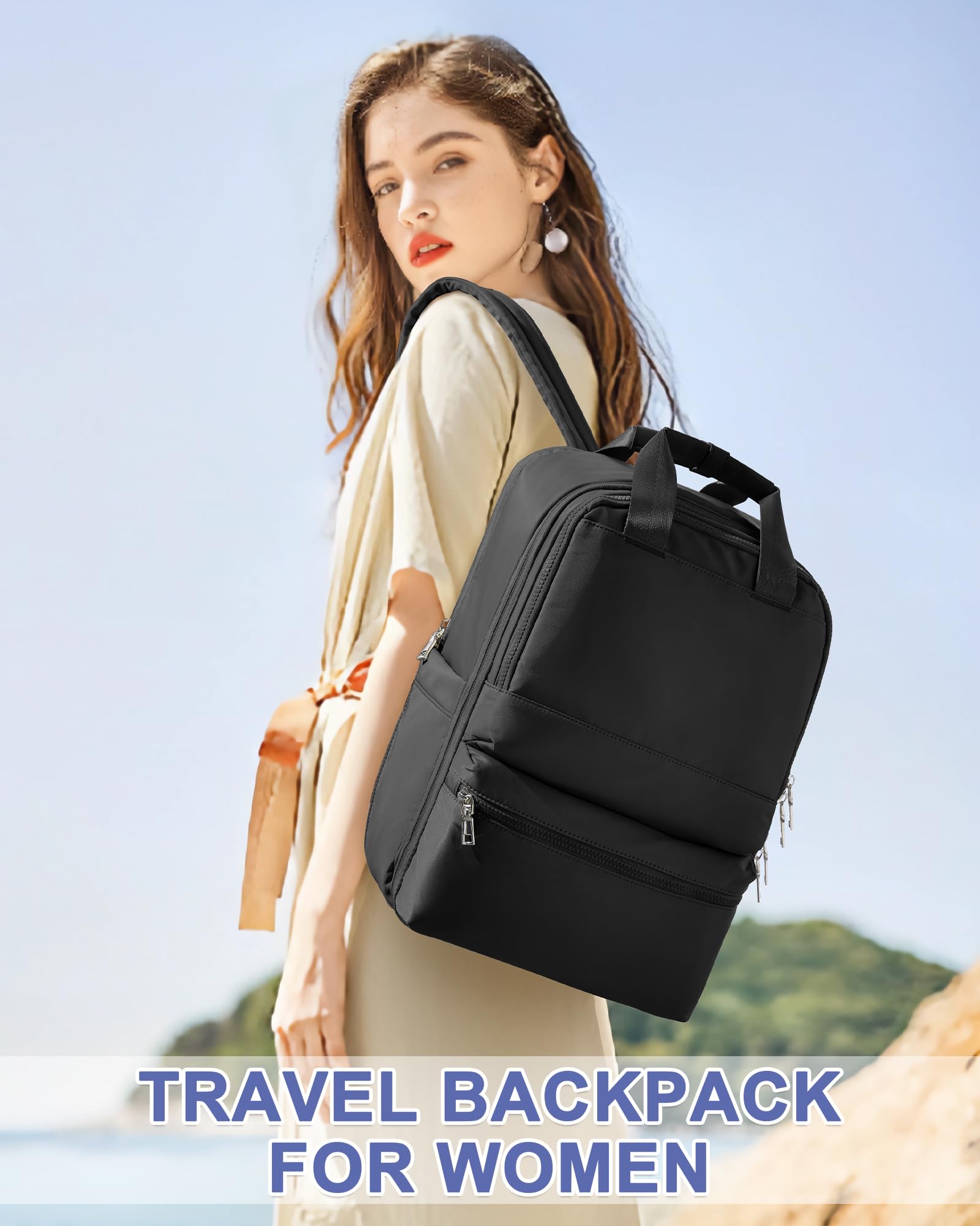 Lightweight Black Travel Backpack for Women & Men - Compact Carry-On Backpack for Airplanes, Perfect as Personal Item Bag - Ideal for Nurses, Teachers, Business Travel & Daily Commute - Durable Airplane Travel Backpack with USB Charging Port (Great for Work, School & Weekend Getaways)