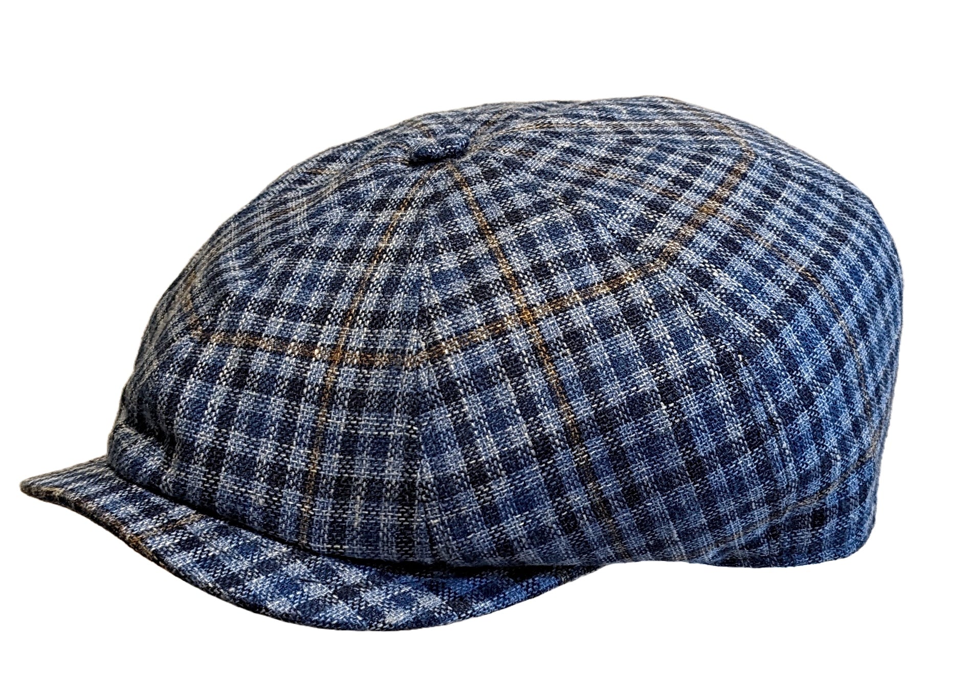 Lightweight Virgin Wool & Linen Classic Multi-Blue Check Baker Boy Cap - Vintage Style Newsboy Hat for Men & Women - Perfect for Casual Outfits, Fall Fashion & Outdoor Activities
