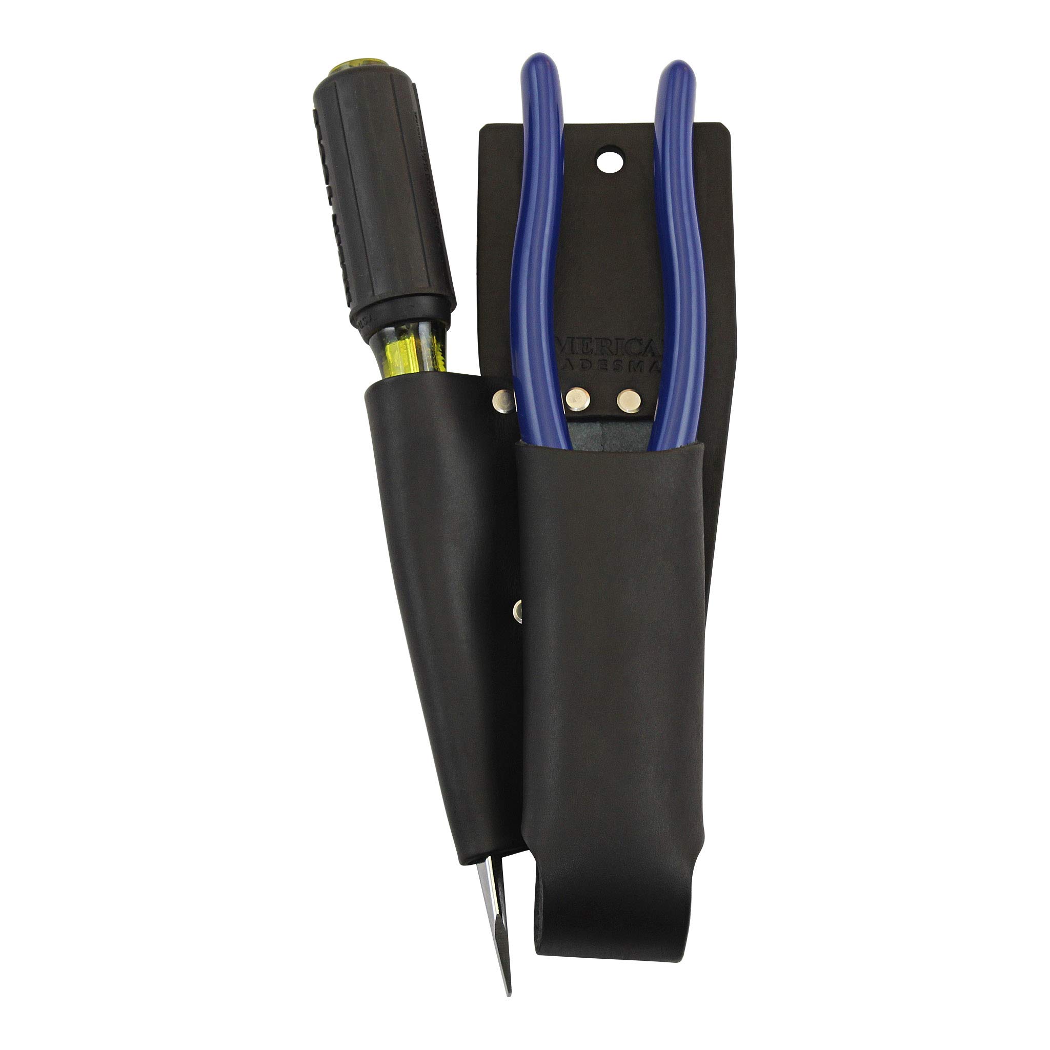 714BK - Heavy Duty Black Leather Lineman's Pliers & Screwdriver Holder with Slotted Belt Loop - Perfect for Electricians, Construction Workers & DIY Enthusiasts