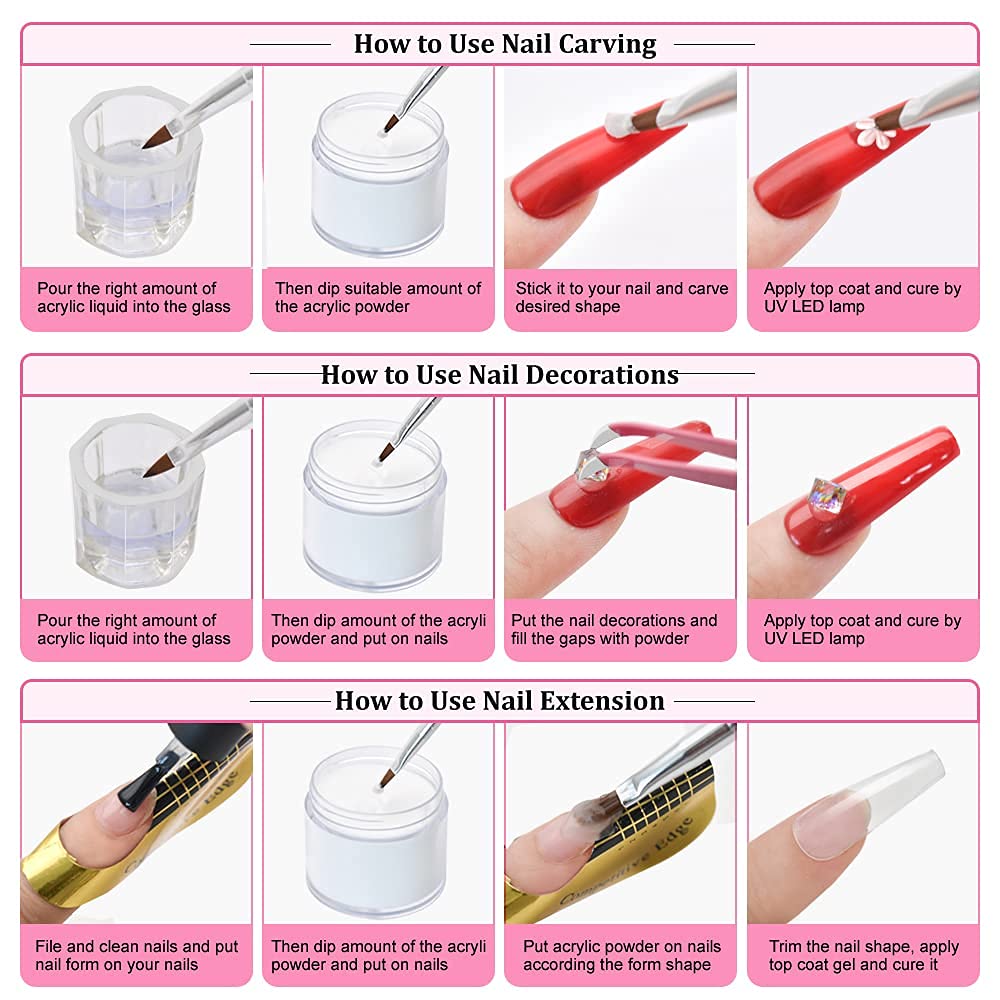 Professional Clear & Glitter Acrylic Nail Powder Kit - 1.58oz Long-Lasting Extension for French Nail Art | Perfect for Beginners & Salon Use | At-Home Manicures & Professional Nail Supplies