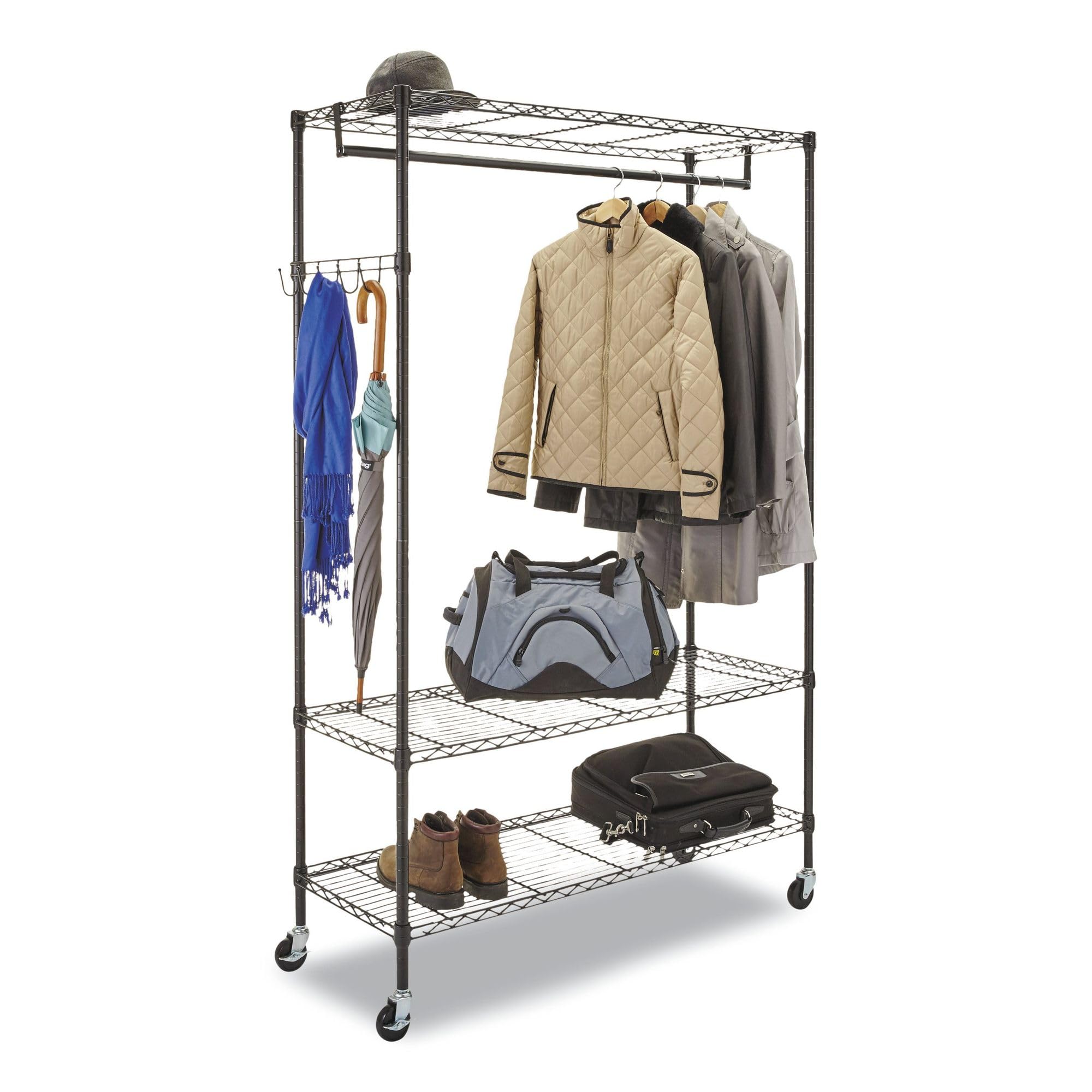 Alera Black Wire Shelving Garment Rack - Heavy Duty Clothes Storage Organizer for Closet, Laundry Room & Retail Stores