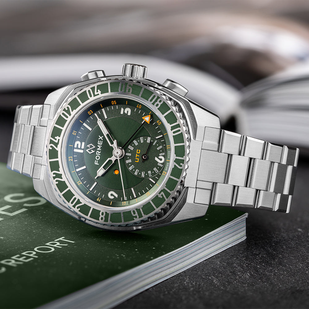Stratos UTC Automatic Watch - 41mm Green Dial Men's Watch - Perfect for Travel, Business & Outdoor Adventures