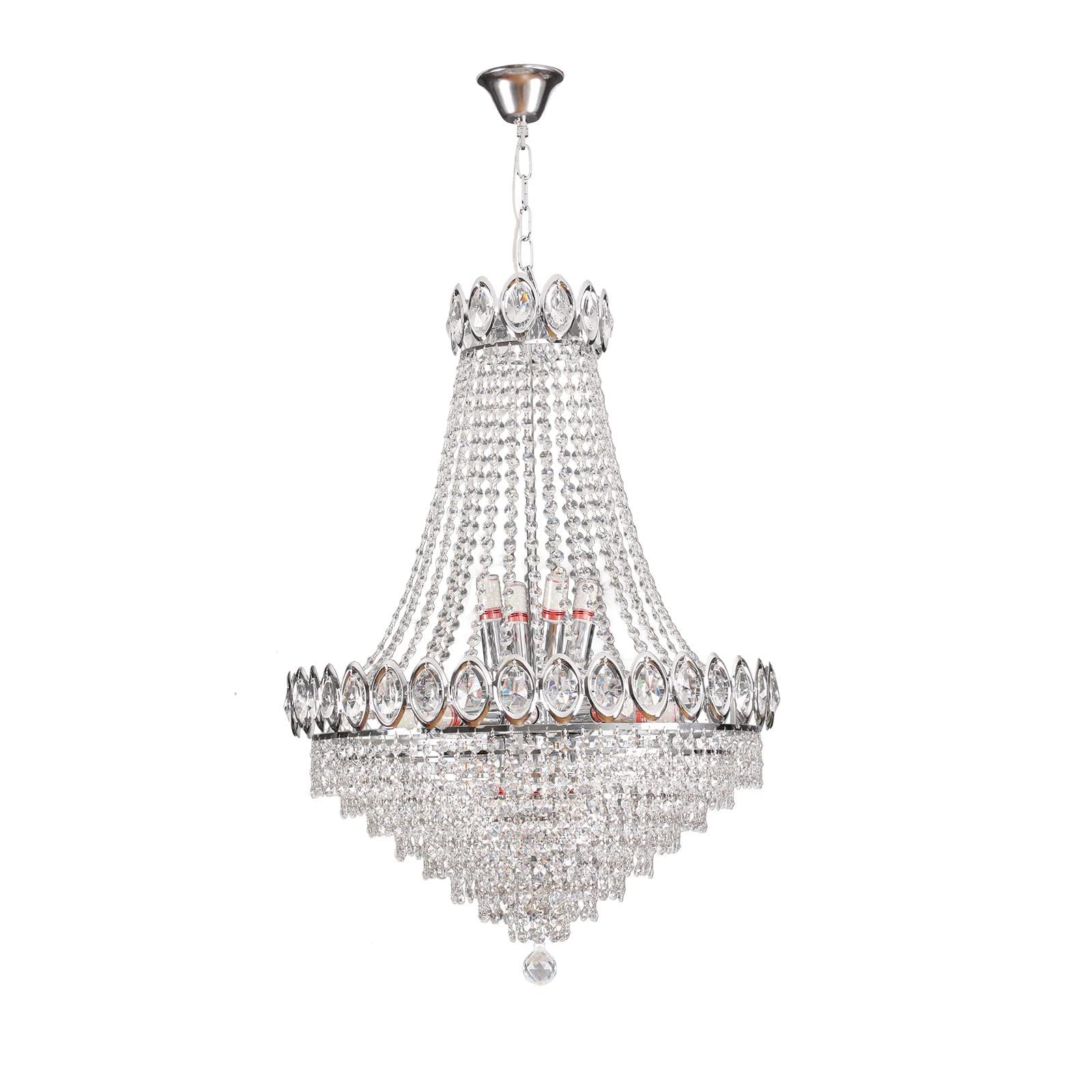 OUKANING Crystal Chandelier - 9-Light Modern K9 Crystal Ceiling Fixture with E12 Base | Luxury French Imperial Style for Dining Room, Living Room, Bedroom | Perfect for Wedding Venues, Luxury Homes & Fine Dining Restaurants
