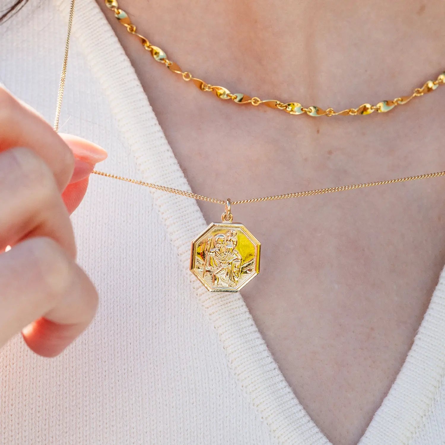 St Christopher Necklace for Men & Women - 14K Solid Gold Religious Pendant with Free Engraving - Perfect for Travel Protection & Faith Jewelry Gifts