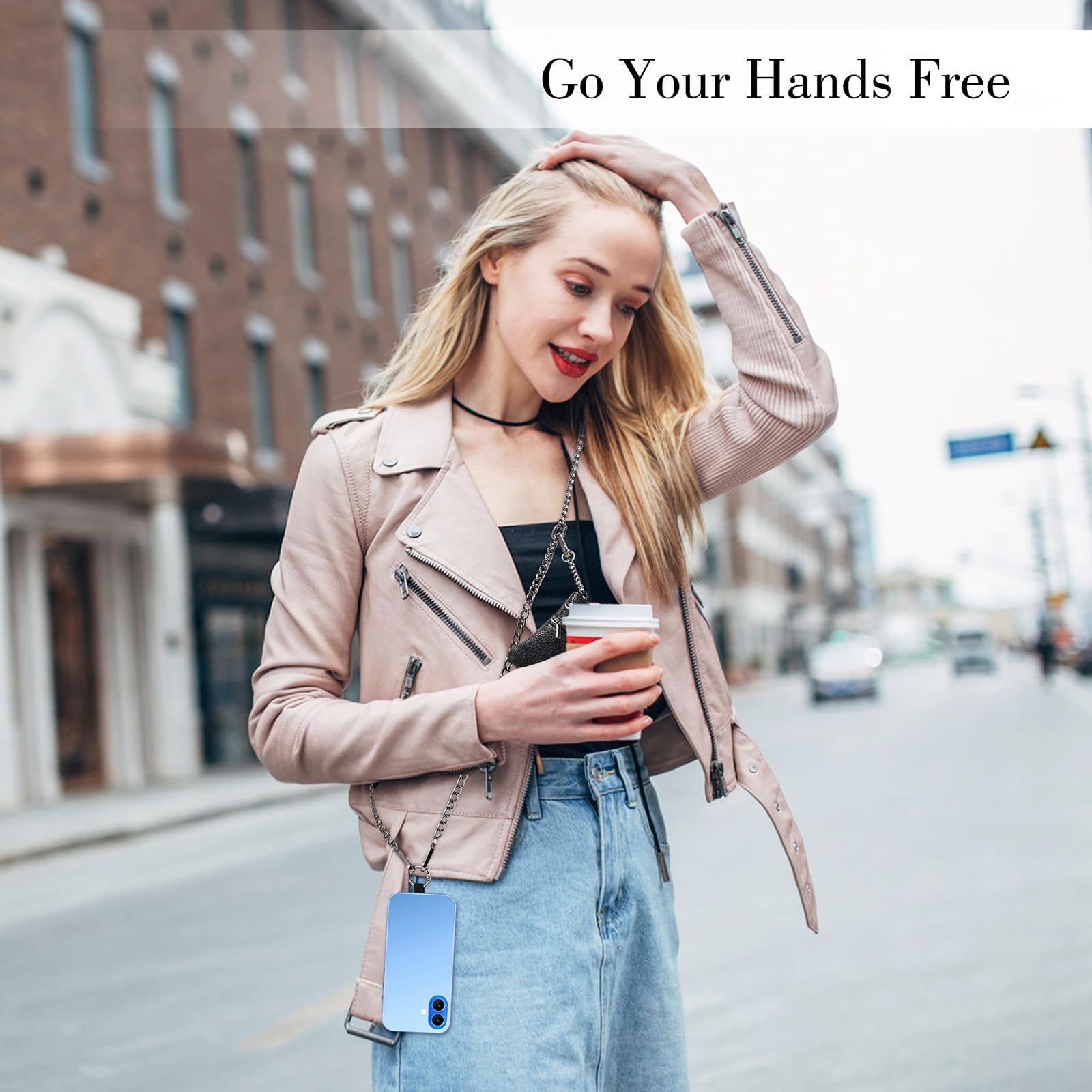 Adjustable Crossbody Phone Strap with Zippered Pouch & Leather Wallet - Universal Clip-On Phone Holder for iPhone, Samsung, Pixel - Perfect for Travel, Shopping & Hands-Free Convenience (Black)