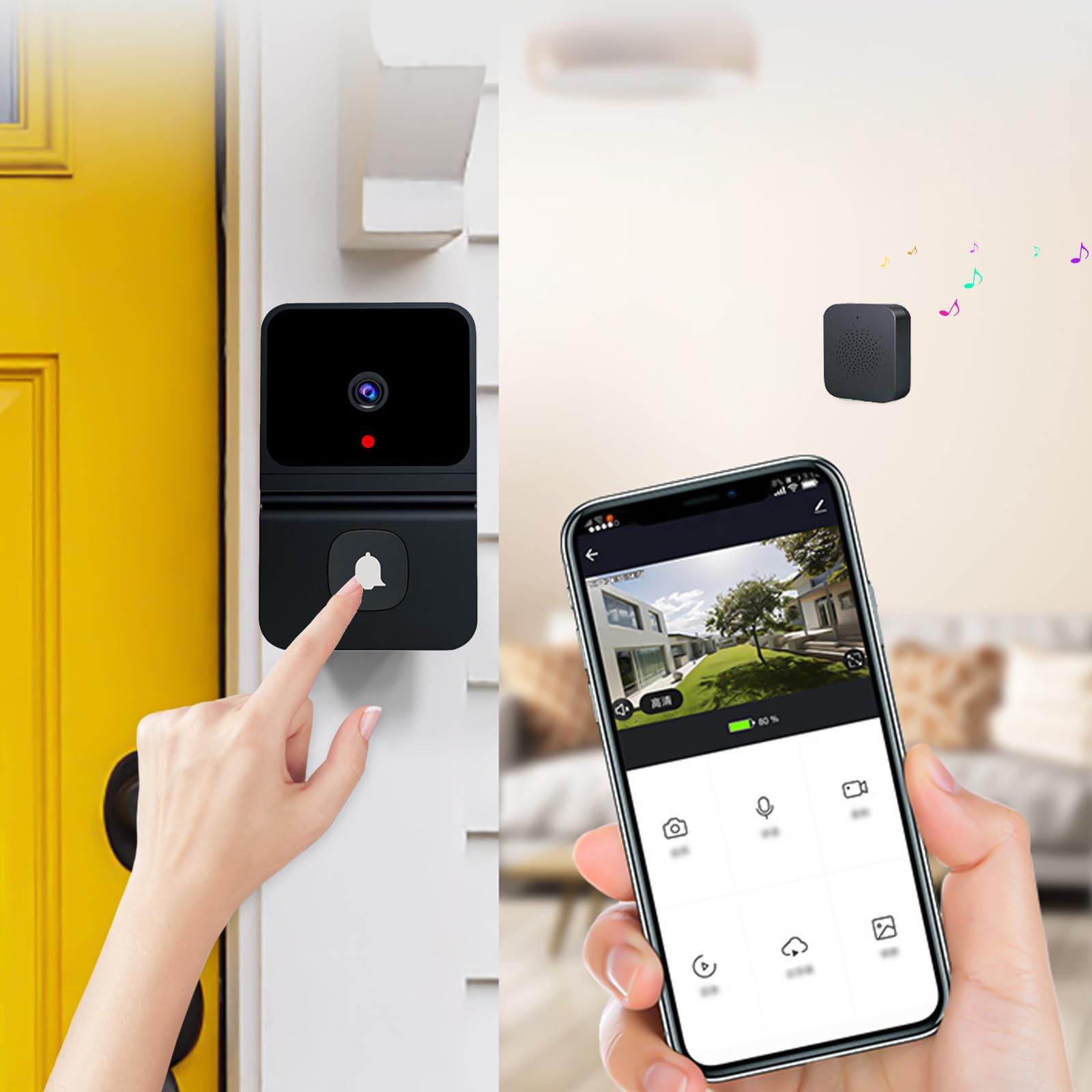 Wireless Smart Doorbell with 2-Way Audio, Night Vision & Motion Detection - 60° View Angle, Cloud Storage, HD Video Doorbell Camera (Black) | Perfect for Home Security, Package Monitoring & Visitor Communication