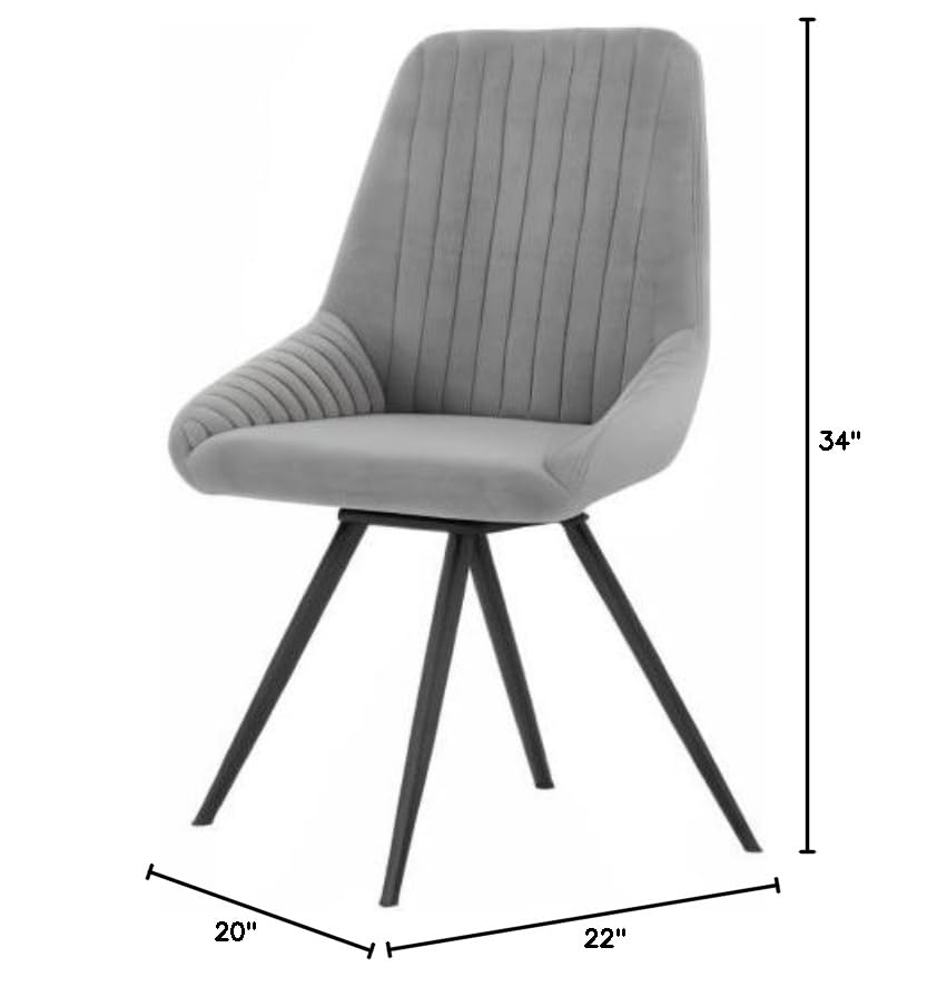 Armen Living Alison Swivel Gray Velvet and Metal Dining Room Chairs - Set of 2, 34