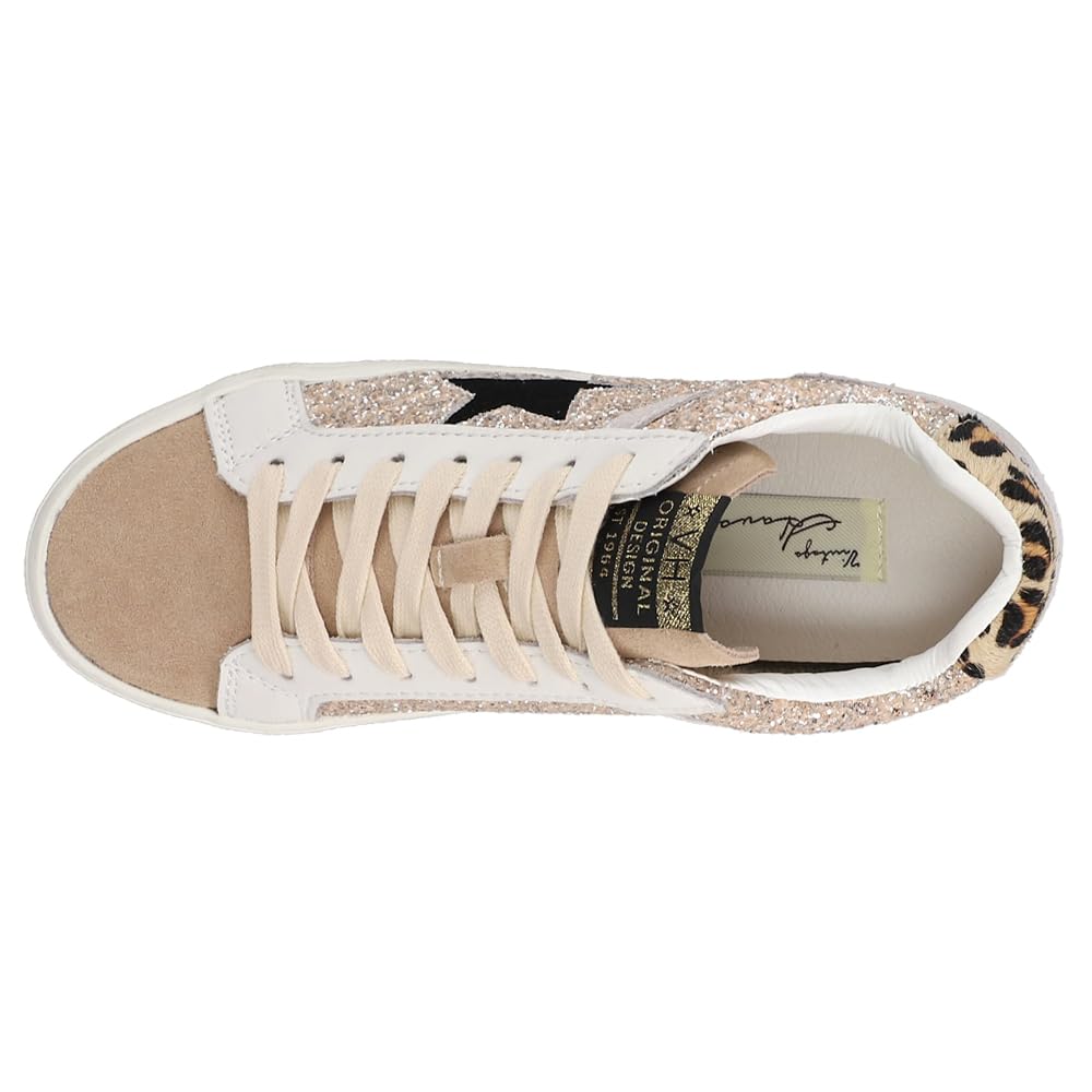 Vintage Havana Women's Metallic Glitter Lace-Up Sneakers - Casual Pink Silver White Shoes for Women | Perfect for Streetwear, Parties & Everyday Fashion