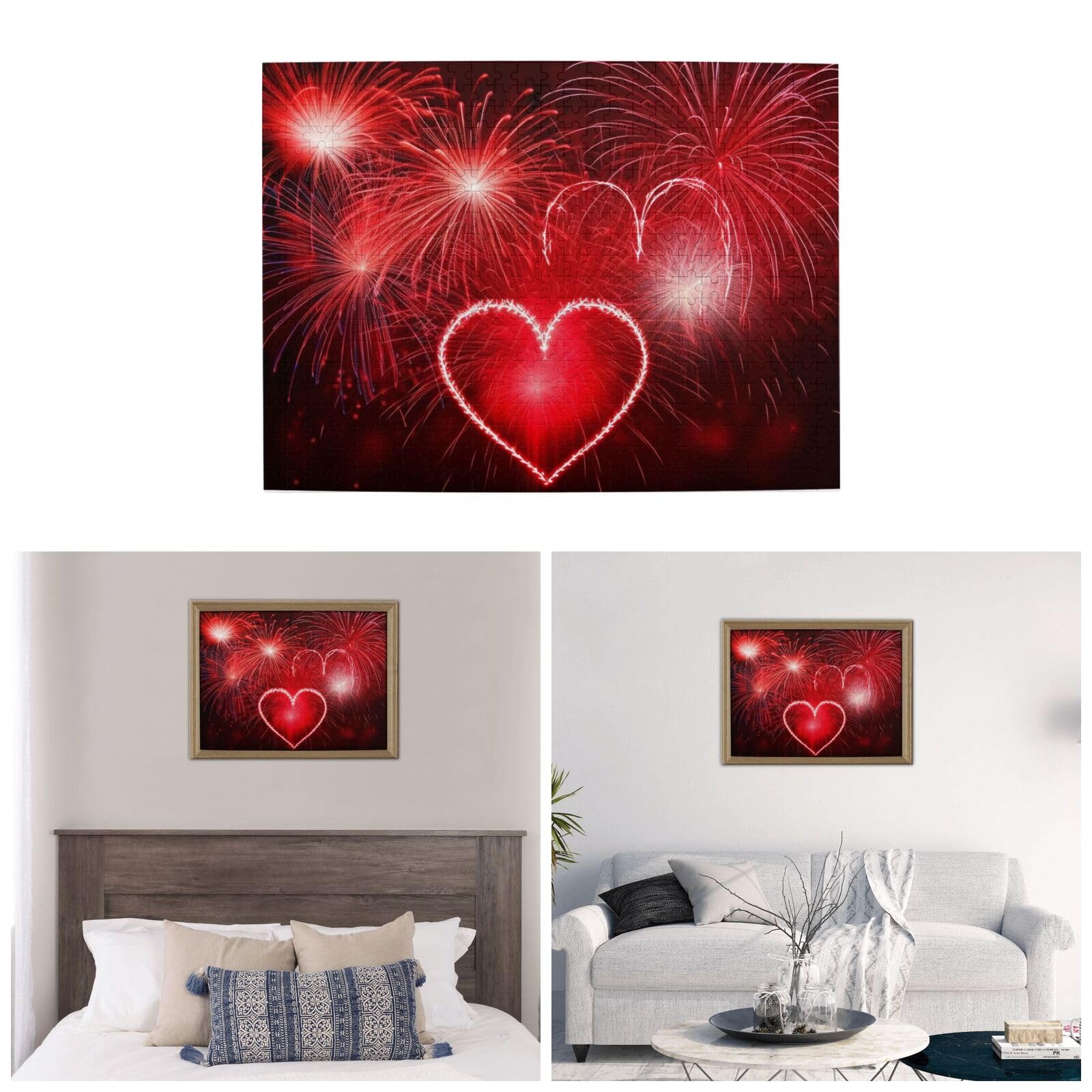 500-Piece Hearts & Fireworks Jigsaw Puzzle - Personalized Wooden Photo Puzzle for Adults - Classic Family Game for Weddings, Birthdays & Valentine's Day - 20.4