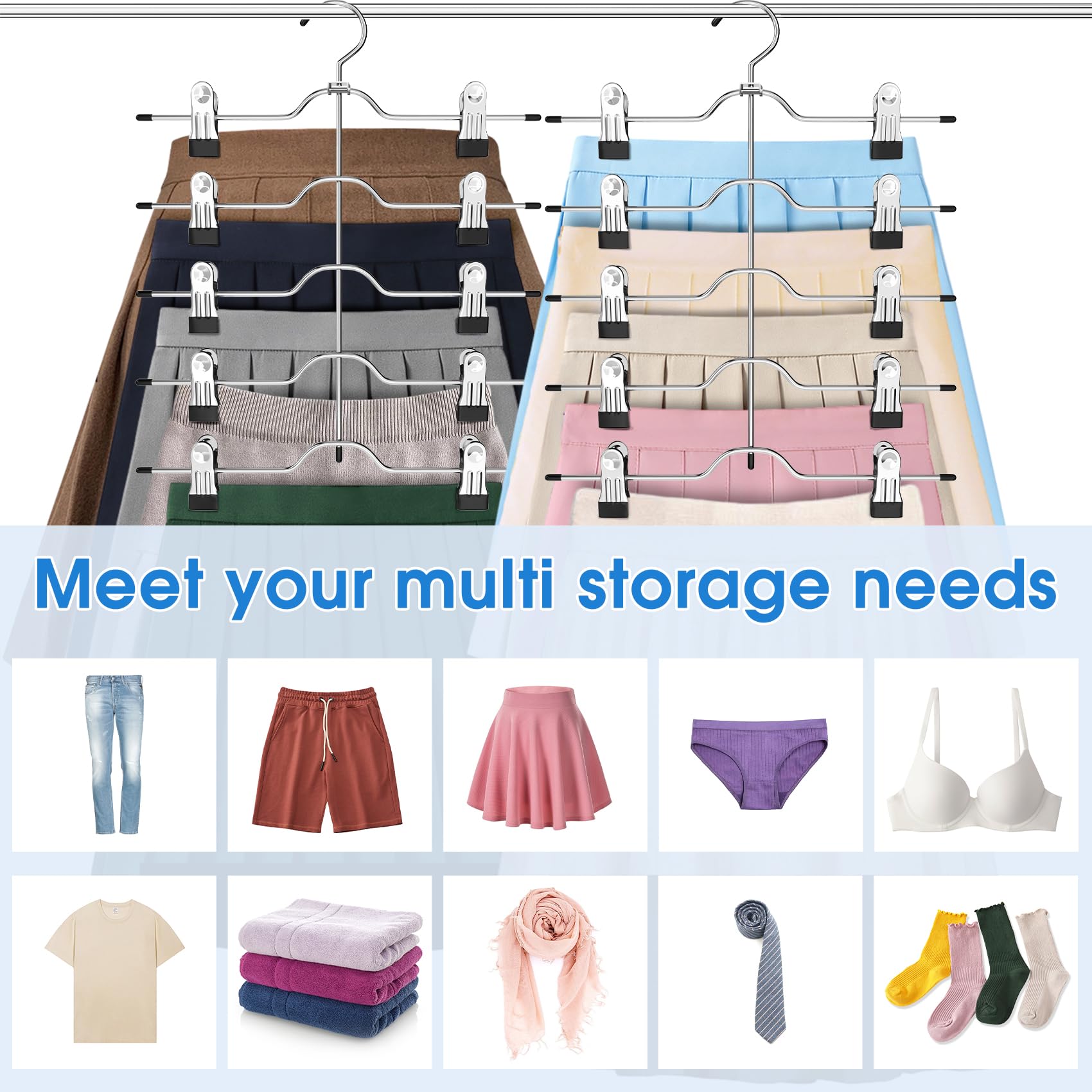 Space-Saving 4-Pack Pants & Skirt Hangers with Clips - Durable Closet Organizers for Women | Perfect for Wardrobe Storage, Travel & Home Organization