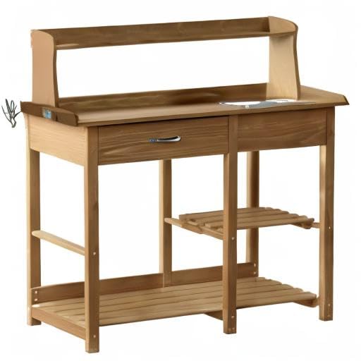Outdoor Wood Potting Bench with Removable Stainless Steel Sink - Garden Workstation with Shelves, Drawers & Hooks - Perfect for Planting, Gardening & Outdoor DIY Projects - Natural Wood Finish