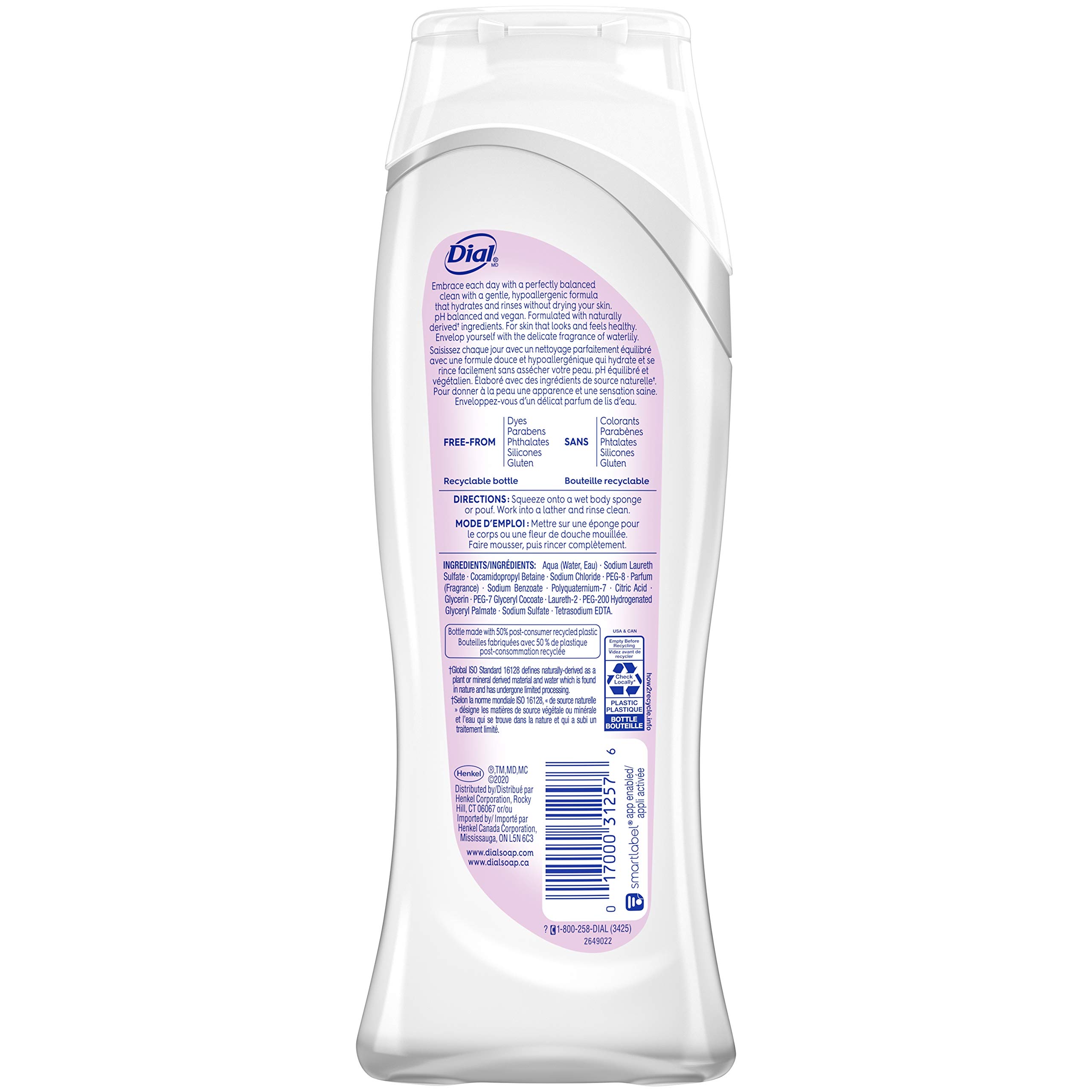 Dial Clean + Gentle Body Wash with Waterlily Scent - 21 Fl Oz | Hydrating & Soap-Free Formula for Sensitive Skin | Perfect for Daily Shower & Relaxing Bath Time
