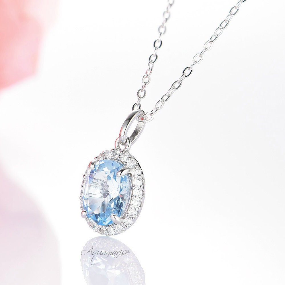 Iris Aquamarine Necklace - Sterling Silver Pendant for Women - Elegant Jewelry Gift for Birthday, Anniversary & Special Occasions