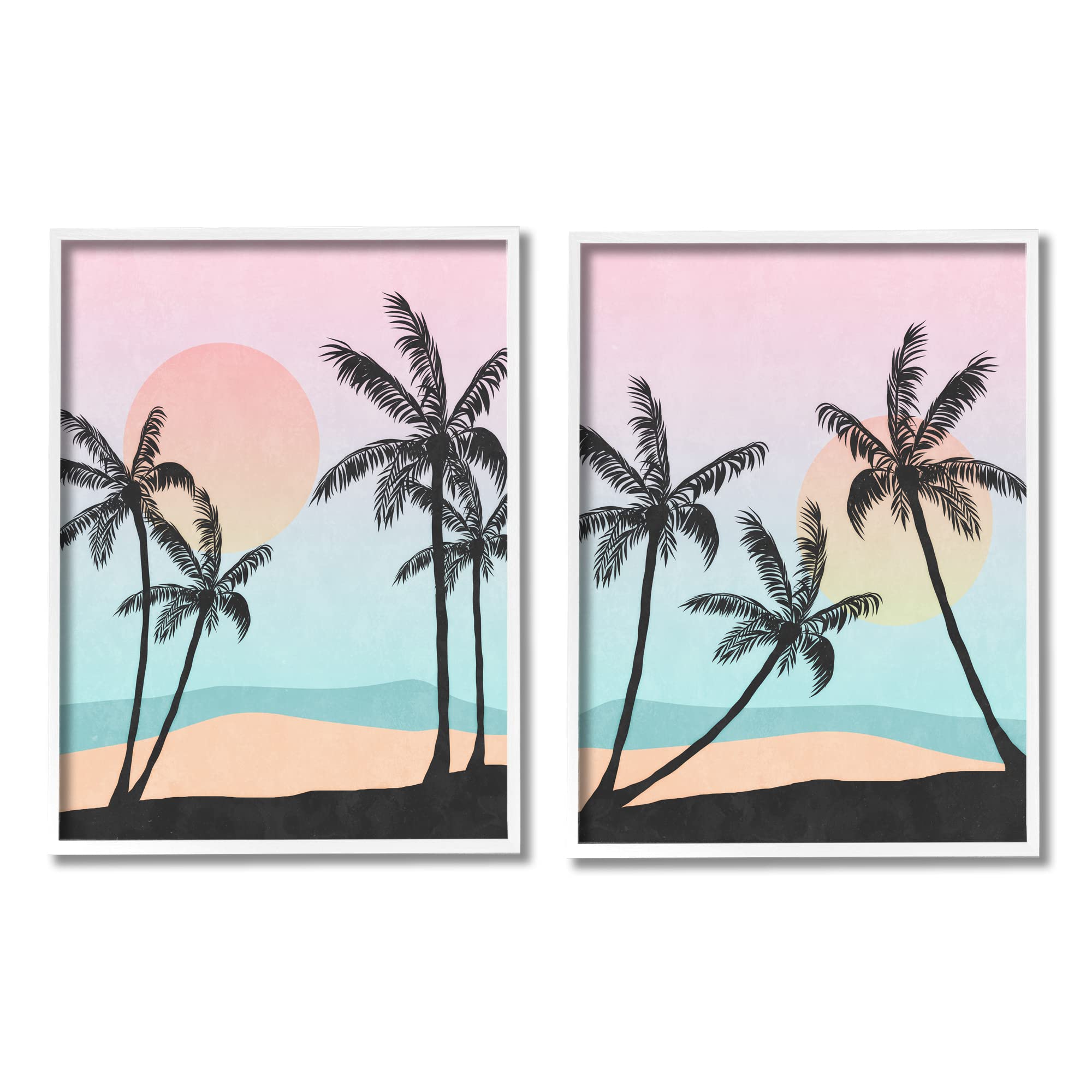 Tropical Sunset Sunrise Palm Tree Beach Illustration Wall Art - Coastal Decor by Nina Blue for Living Room, Bedroom & Office