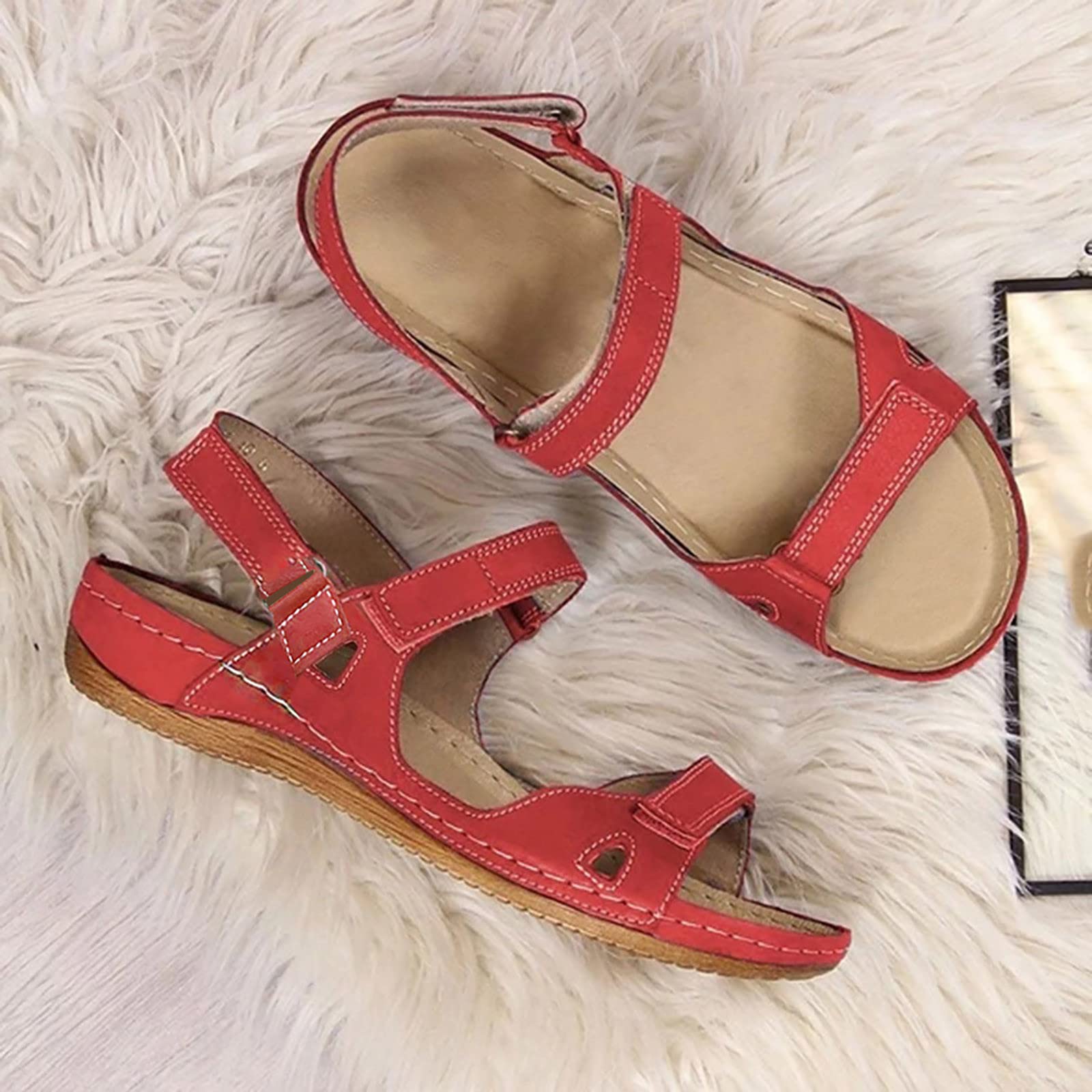**Women's Orthopedic Sandals with Arch Support – Comfortable Orthotic Walking Sandals for Flat Feet – Fashionable Open Toe Ankle Strap Dressy Summer Sandals (Red, Size 10) – Perfect for Walking, Travel & Casual Outfits**