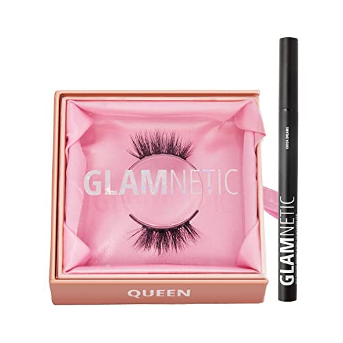 Glamnetic Queen Magnetic Eyelashes with Cocoa Dreams Felt Tip Eyeliner | 60 Wears Reusable Faux Mink Lashes & Waterproof Brown Eyeliner Pen | Perfect for Date Night, Parties & Special Occasions
