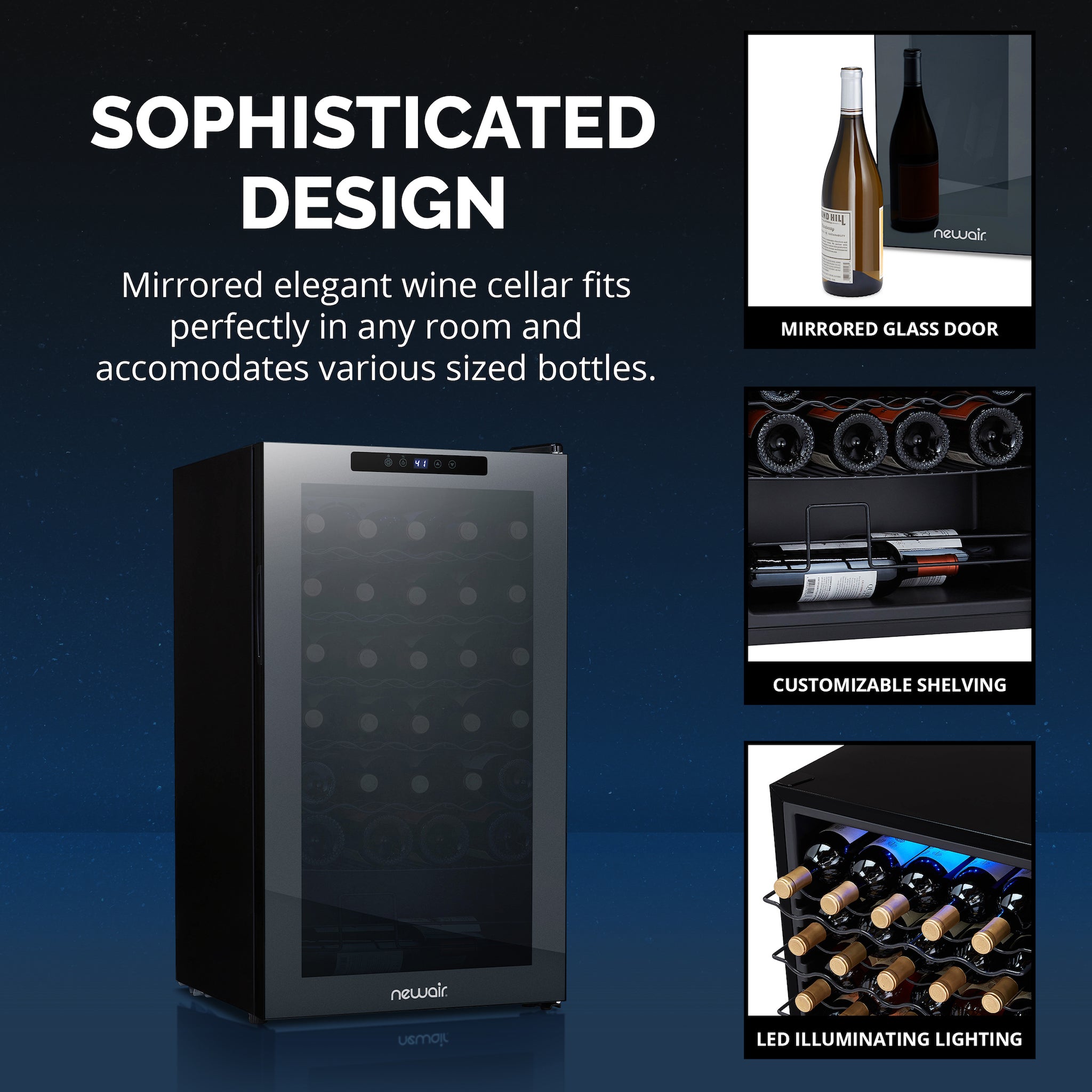 Newair® 34 Bottle 18.7 Cu. Ft. Black Freestanding Wine Cooler Refrigerator - Perfect for Home Bars, Restaurants, and Wine Cellars