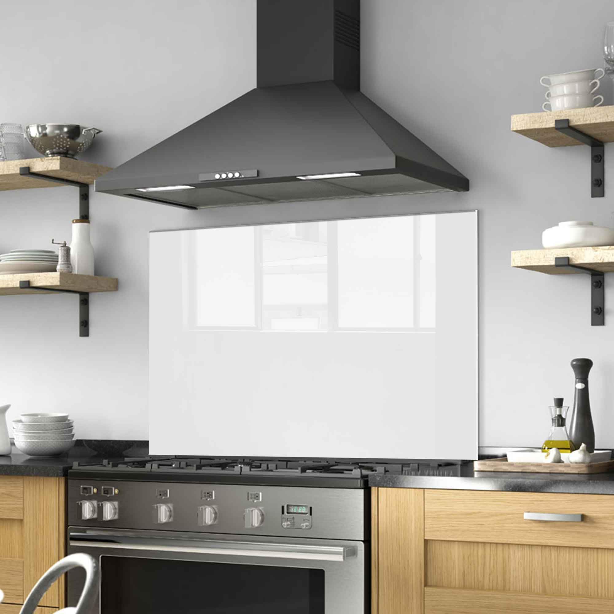 White Tempered Glass Kitchen Backsplash - 30x16