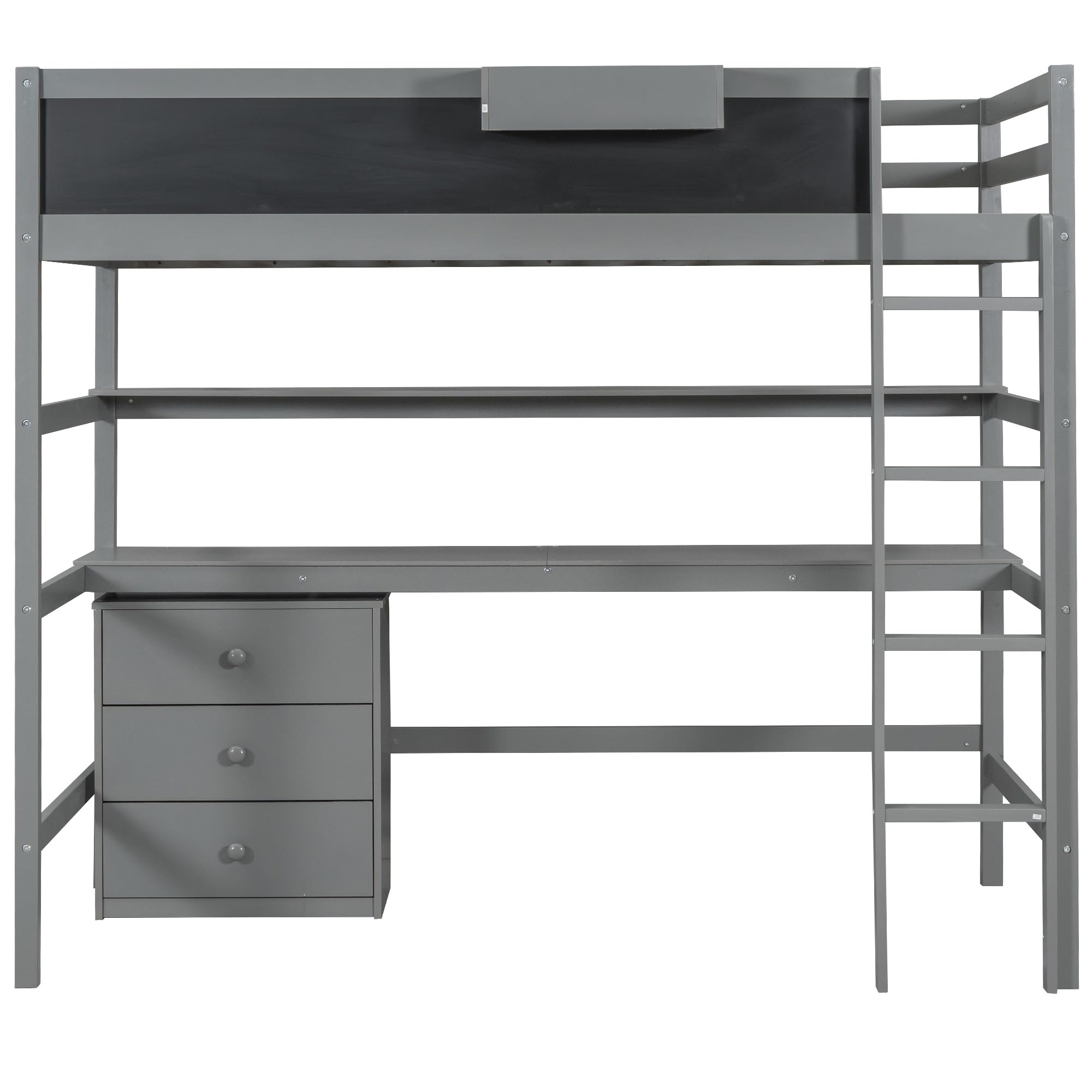 HABITRIO Twin Size Loft Bed with Desk & Storage - Wooden Loft Bed Frame with Drawers, Blackboard, Shelves & Storage Box - Space Saving Kids Bedroom Furniture for Small Rooms (Gray) - Perfect for Teens, Dorms & Studio Apartments