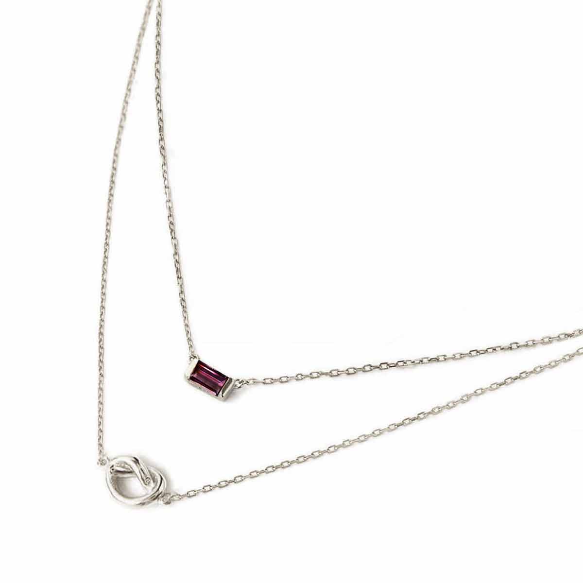 Baguette Gemstone Loveknot Layered Duo Ruby Necklace - Elegant Jewelry for Women, Perfect for Valentine's Day Gifts & Romantic Date Nights