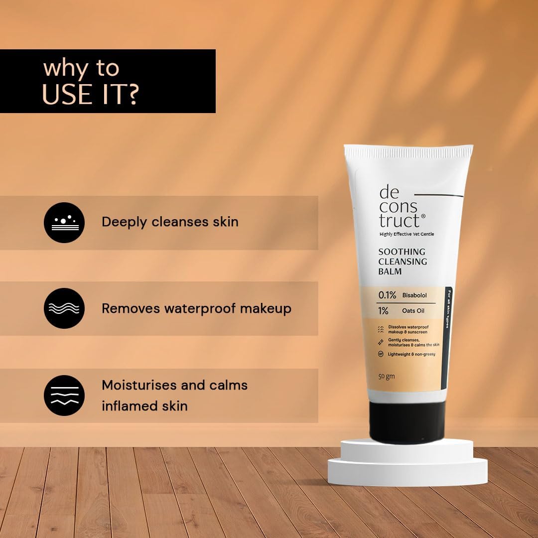 Debilio Soothing Makeup Cleansing Balm - 0.1% Bisabolol & 1% Oats Oil Formula | Gentle Makeup Remover for Normal, Dry & Combination Skin | Deep Cleansing to Remove Excess Oil, Dirt & Unclog Pores | Detoxifying Facial Cleanser for Men & Women | 50g | Perfect for Daily Skincare Routine & Travel-Friendly Size