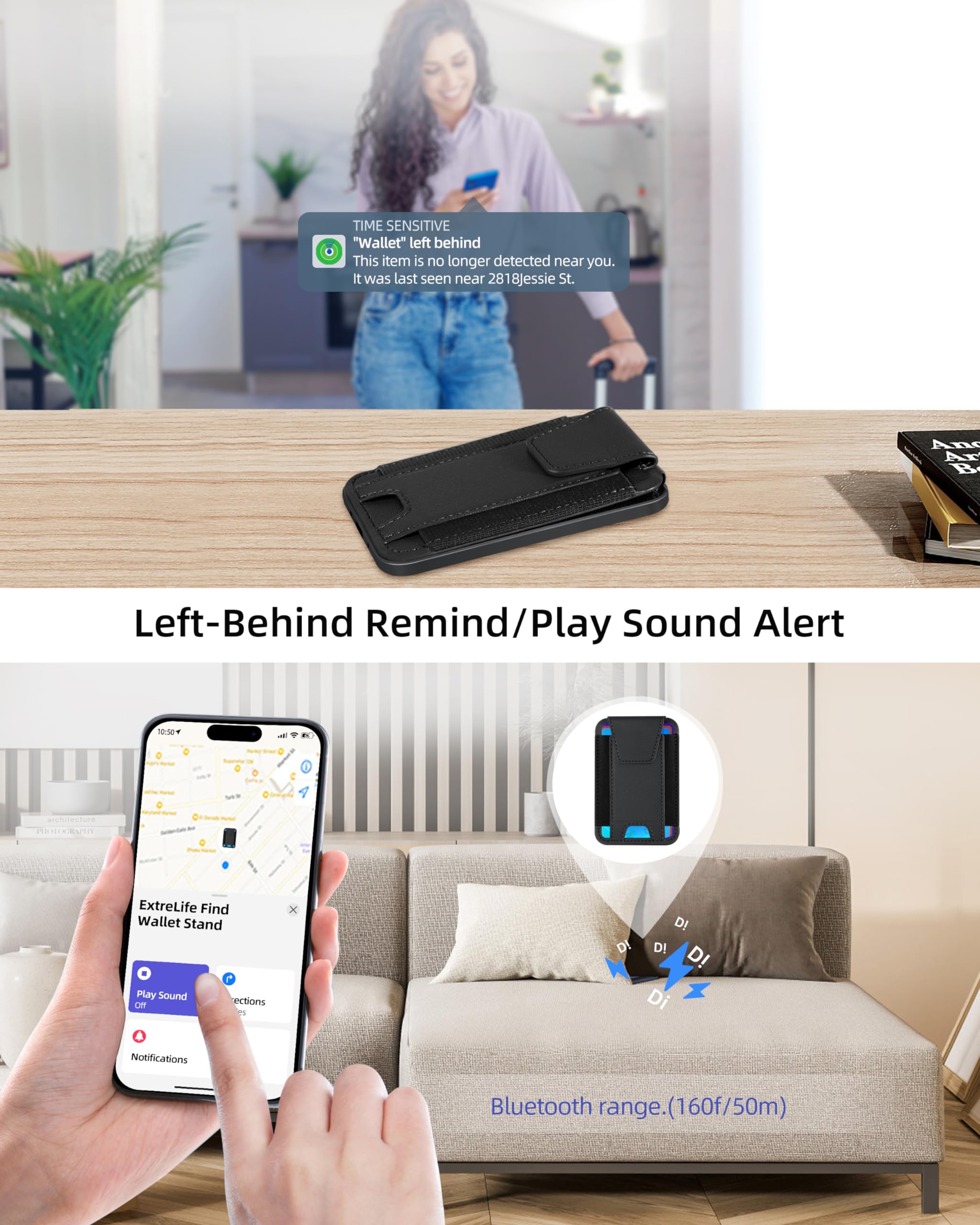 Magnetic Wallet for iPhone 16/15/14/13/12 Series - Magsafe Compatible with Apple Find My, 7-Card Holder with RFID Blocking & Privacy Flap, Adjustable Stand (Black) - Perfect for Travel, Shopping & Everyday Carry