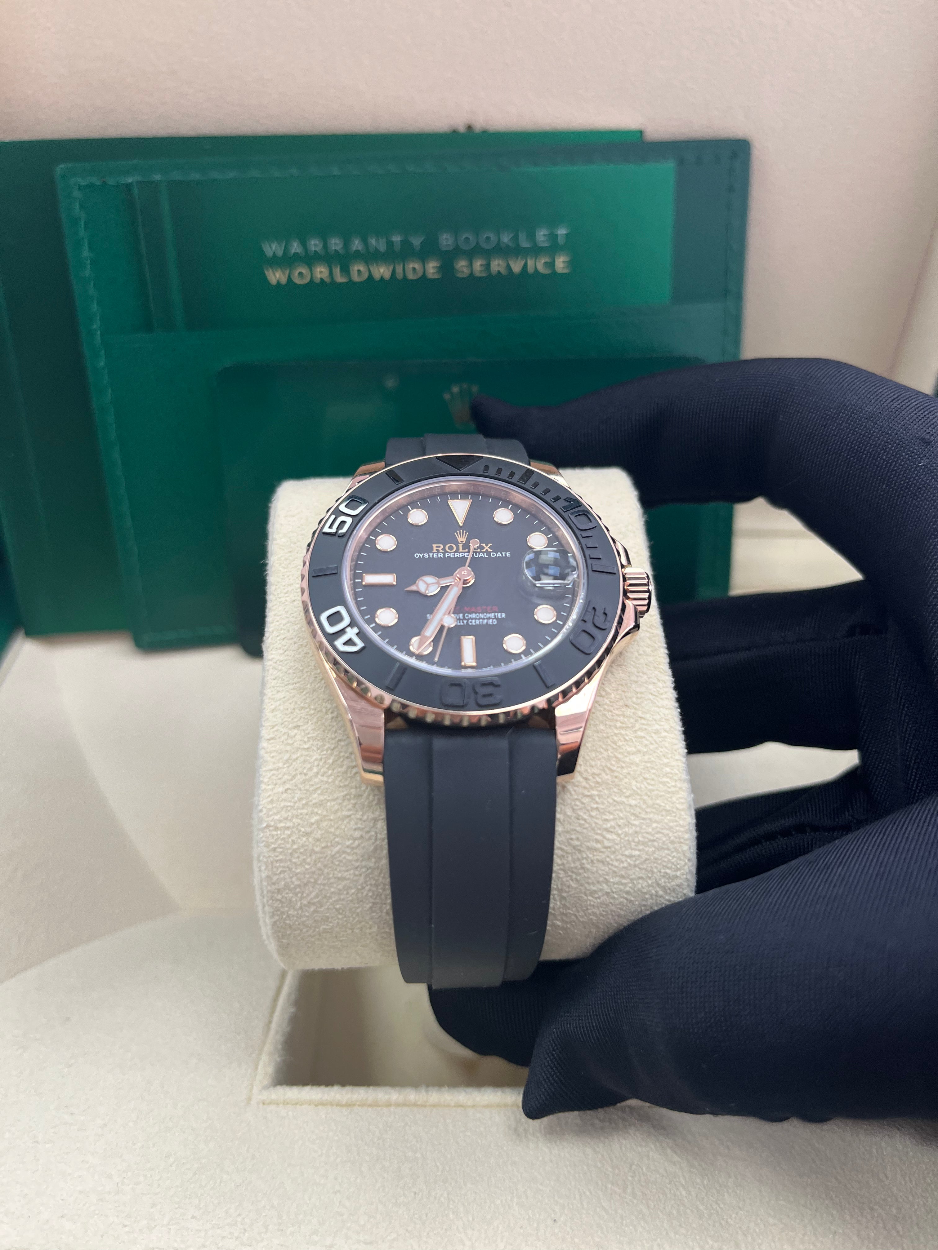 Rolex Yacht Master 37mm Rose Gold Black Dial Oysterflex Strap Watch Ref# 268655 - Luxury Sports Timepiece for Sailing, Yachting & Everyday Wear
