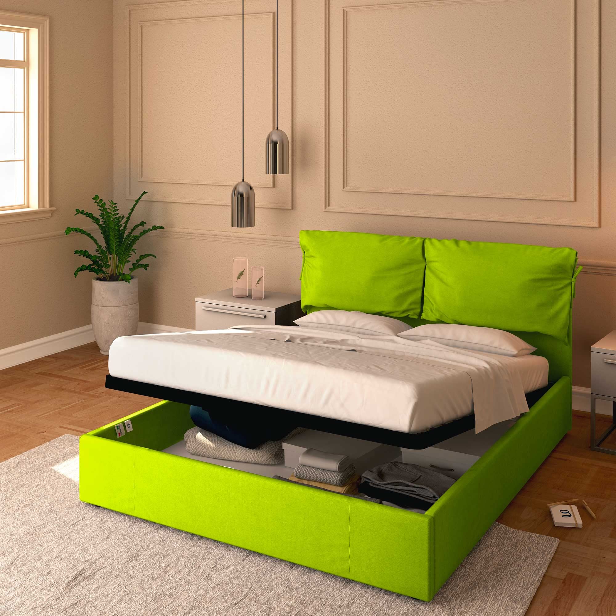 Baldiflex Single Bed with Storage - Licia Soft Synthetic Leather, Slatted Base for Single Mattress, 180 x 190 cm, Padded Thin Headboard, Apple Green - Perfect for Small Bedrooms, Guest Rooms & Studio Apartments