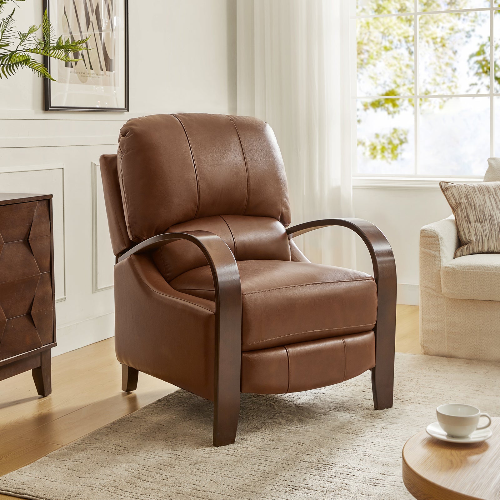 Melissa Genuine Leather Manual Recliner Chair - Handcrafted Full Grain Leather Living Room Recliner with Smooth Manual Mechanism, Perfect for Home Theater, Gaming, and Relaxation