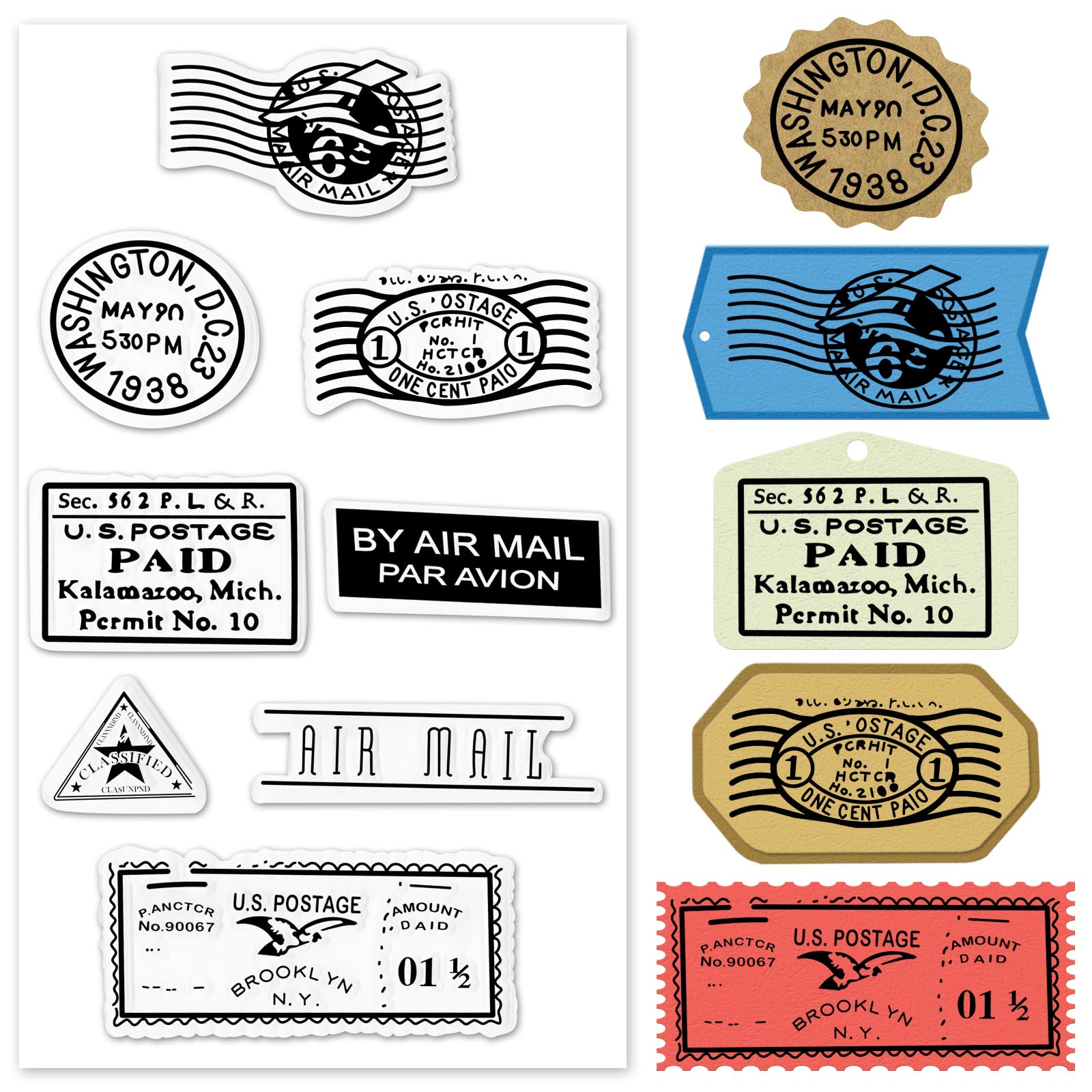 Clear Silicone Stamps for Card Making - Air Mail Words & Postmark Patterns - DIY Scrapbooking, Embossing, Paper Crafts - Perfect for Greeting Cards, Journals, and Album Decoration