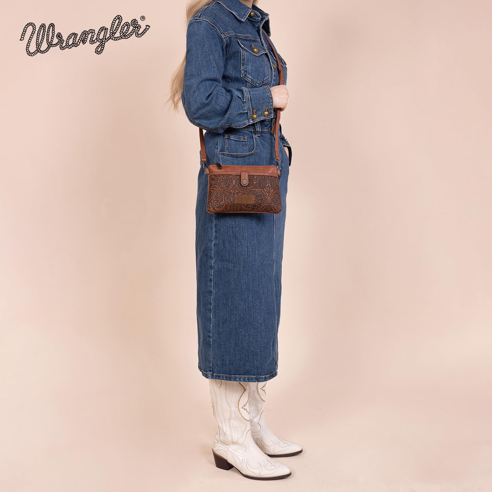 Wrangler Western Cowhide Crossbody Bag for Women - Stylish Clutch Wristlet Purse with Adjustable Strap | Perfect for Daily Use, Travel & Country Western Events
