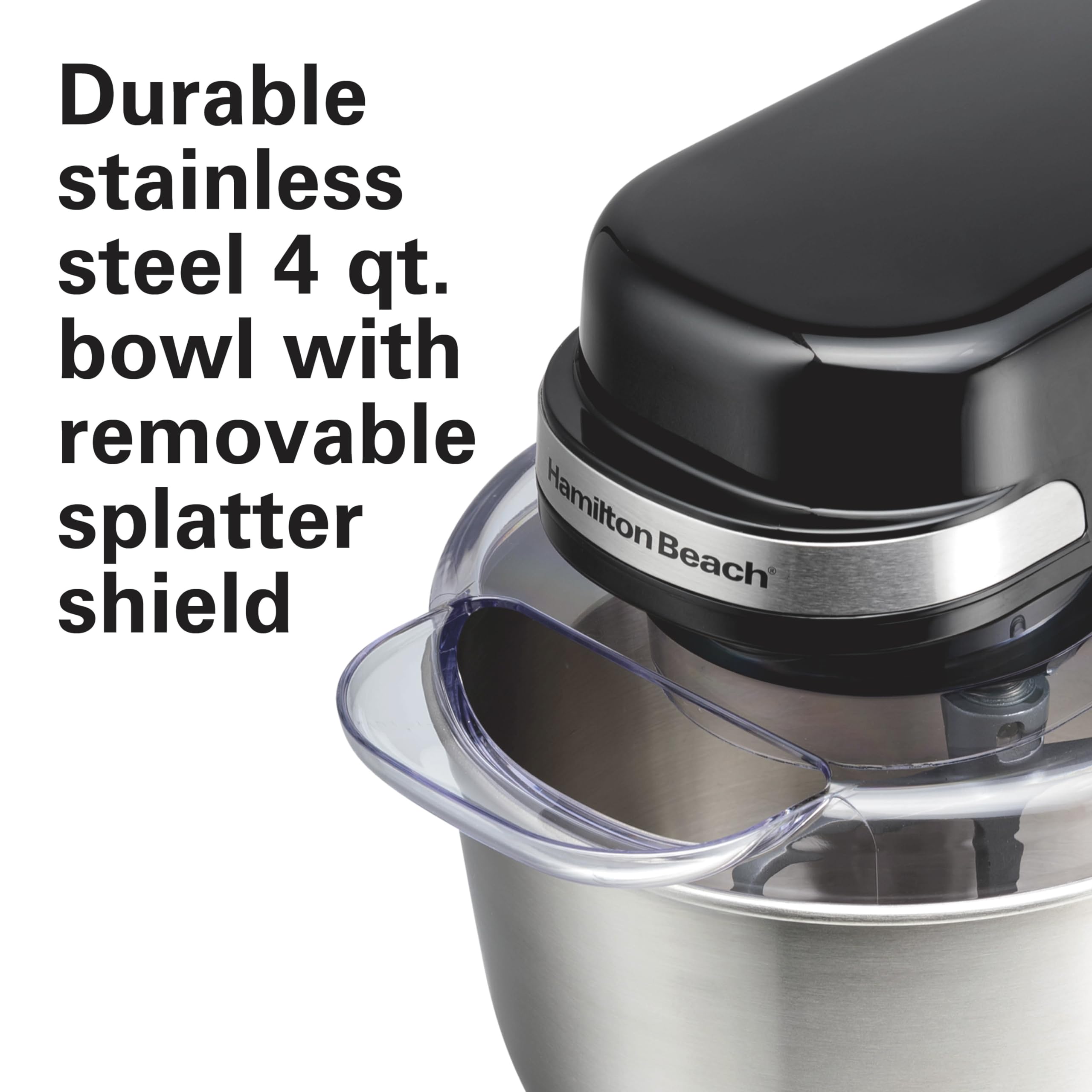 Hamilton Beach 4-Quart Electric Stand Mixer with Dough Hook, Flat Beater & Whisk - 7 Speed Settings & Splash Guard - Perfect for Baking Bread, Cakes & Cookies - Black (Model XYZ123)